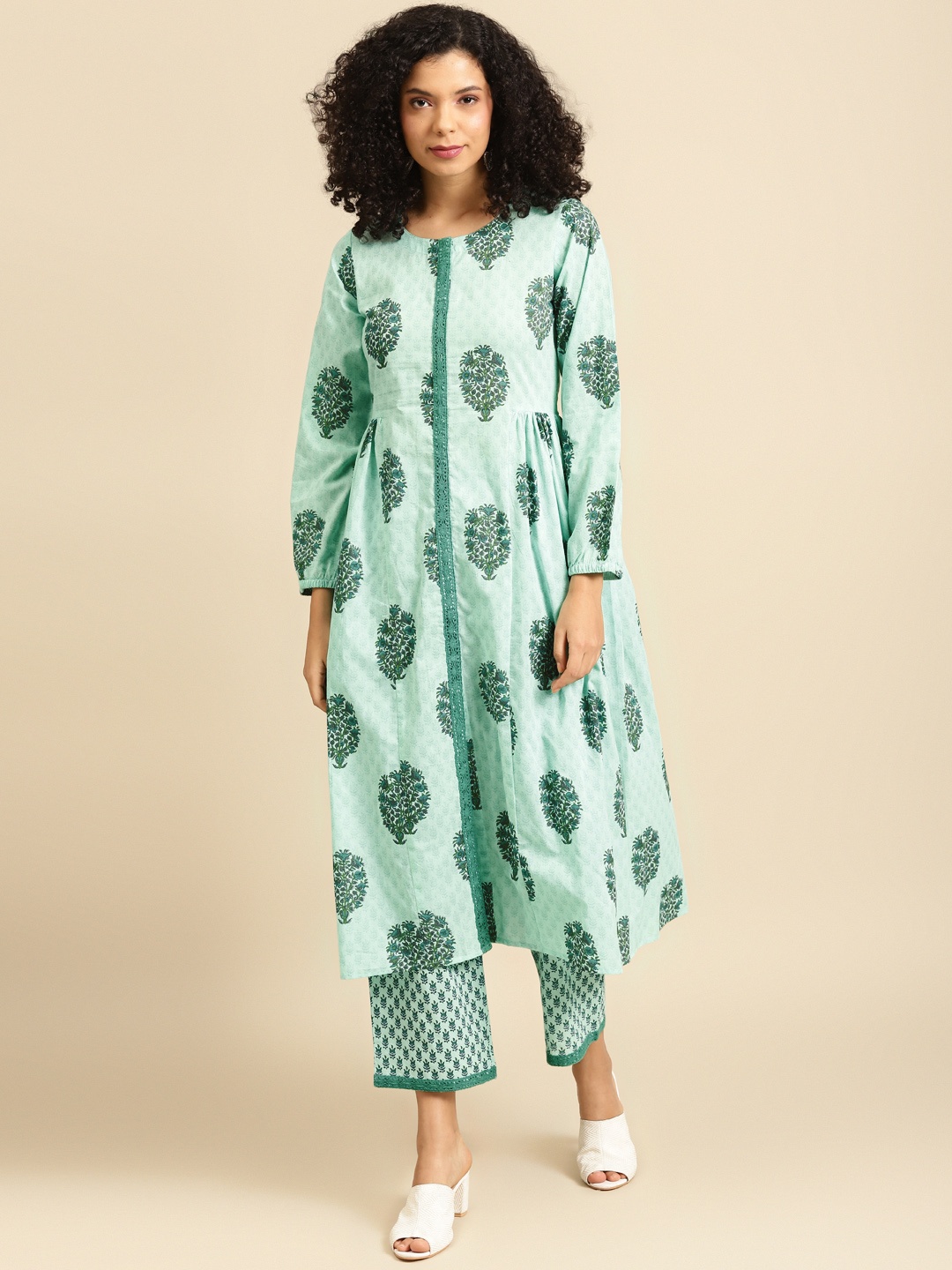 

anayna Women Sea Green Printed Kurta with Palazzos