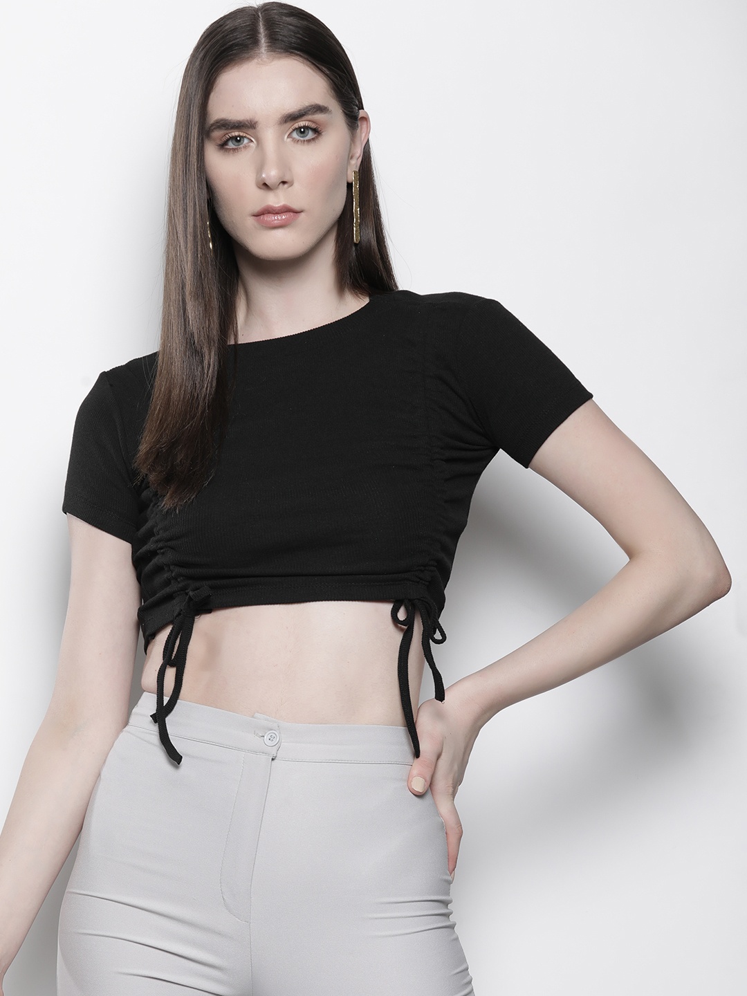 

Trendyol Ruched Knitted Crop Top, Black
