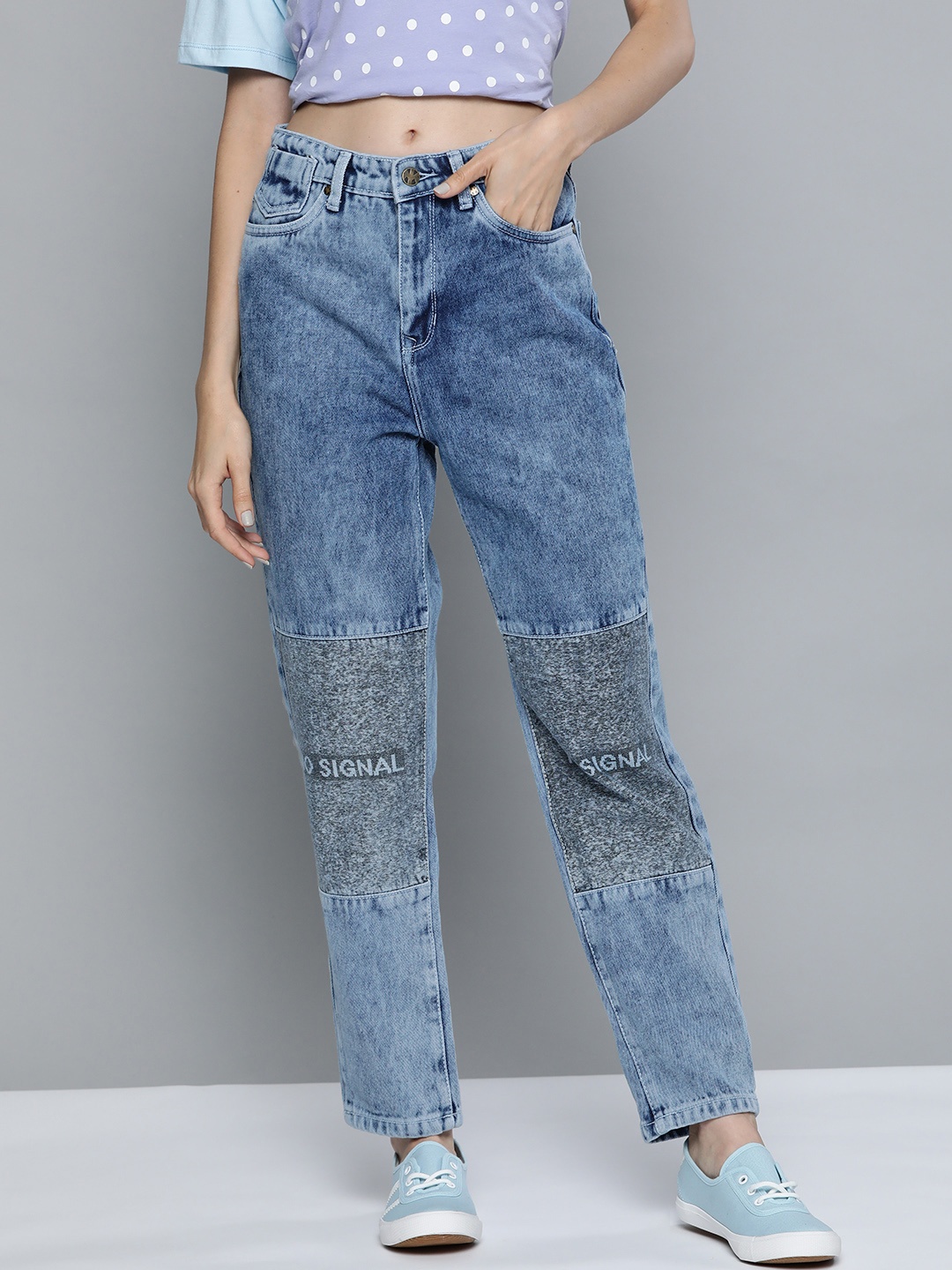 

Kook N Keech Women Blue Pure Cotton Boyfriend Fit High-Rise Heavy Fade Acid Wash Jeans