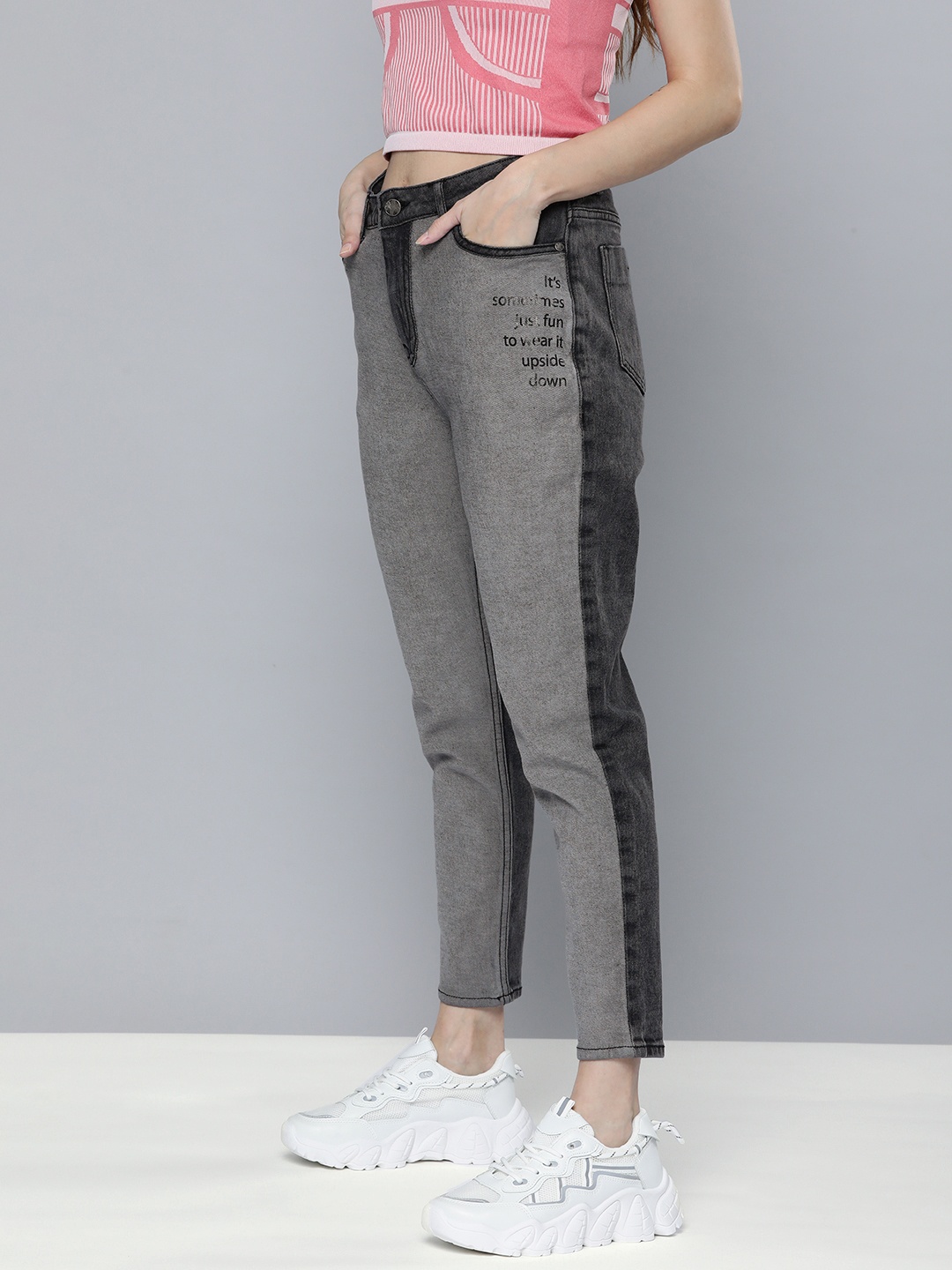 

Kook N Keech Women Charcoal Tapered Fit Multicoloured Stretchable Jeans, Multi