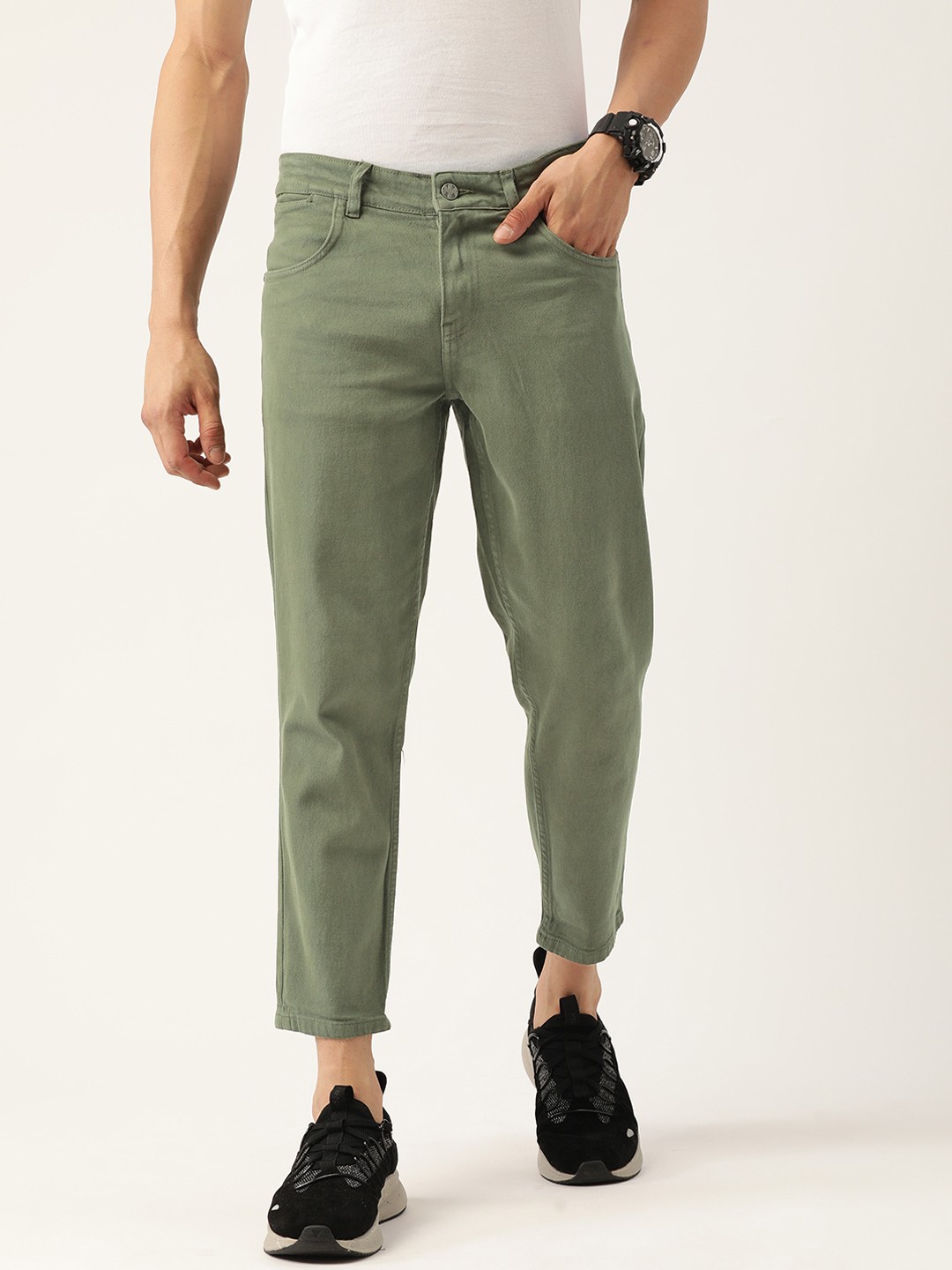

Kook N Keech Men Olive Green Carrot Stretchable Jeans