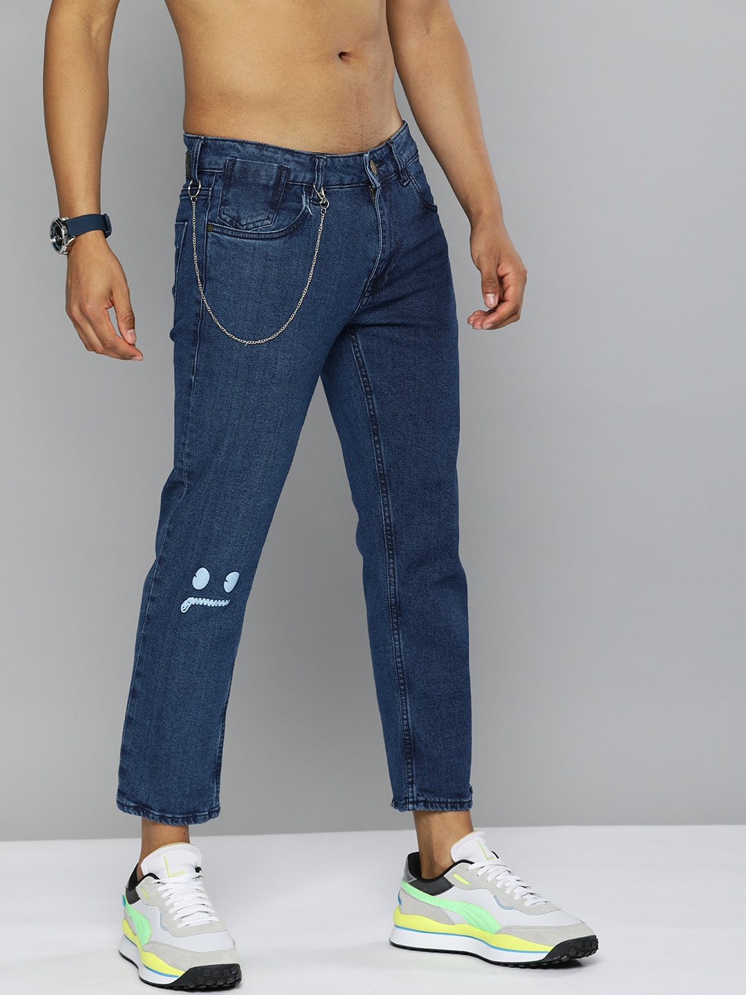 

Kook N Keech Men Navy Blue Slim Fit Printed Detail Stretchable Jeans with Chain