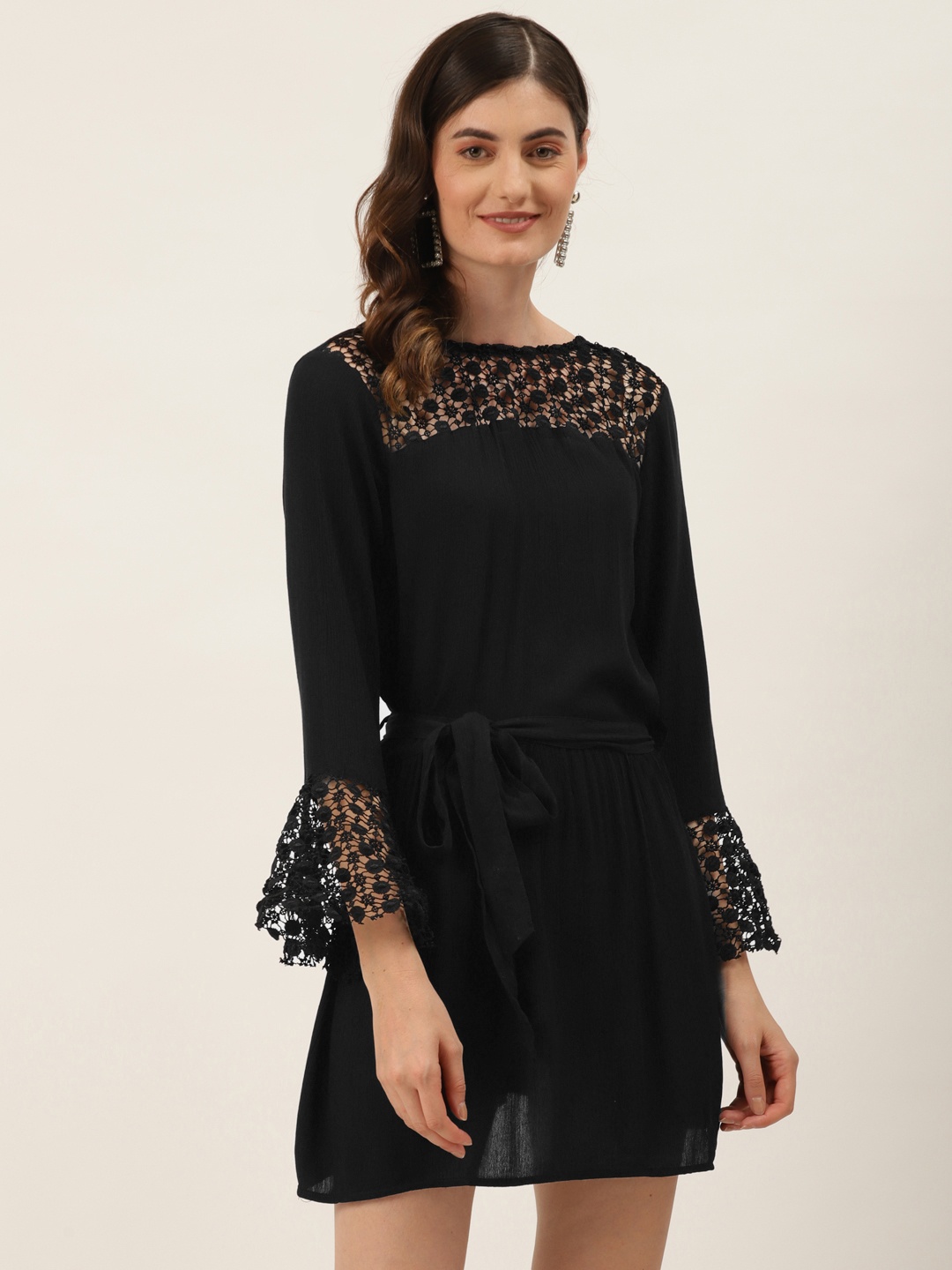 

DIVA WALK EXCLUSIVE Women Black Solid A-Line Dress & Belt