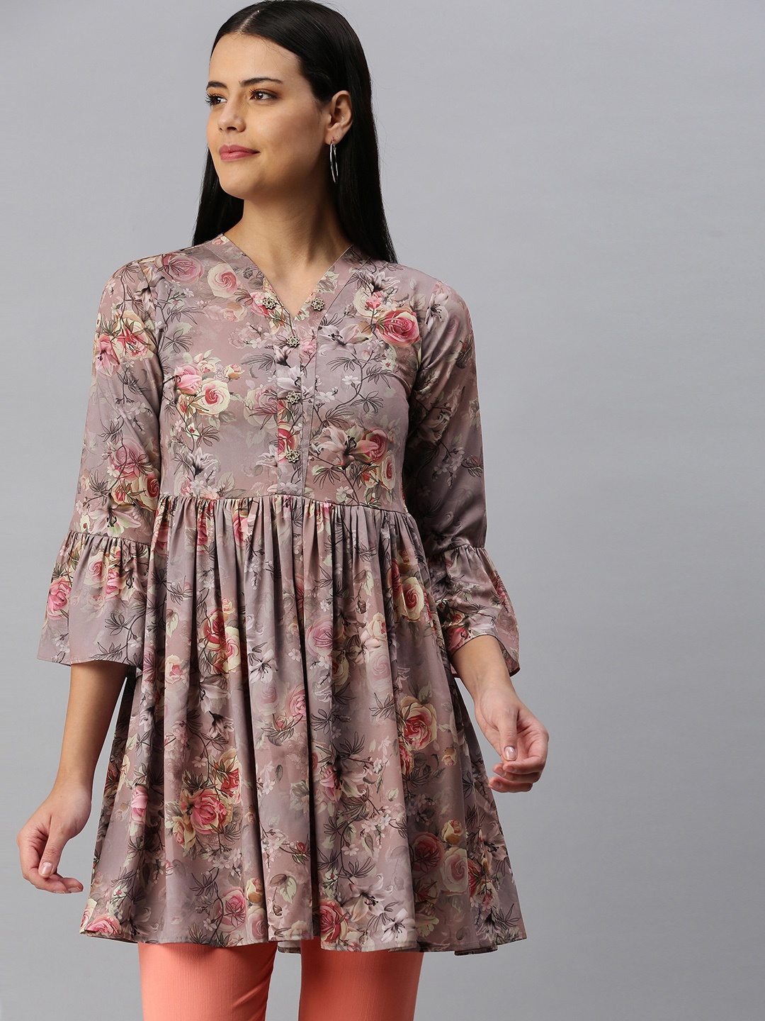 

flaher Women's Multicolored Floral Printed Tunic, Multi