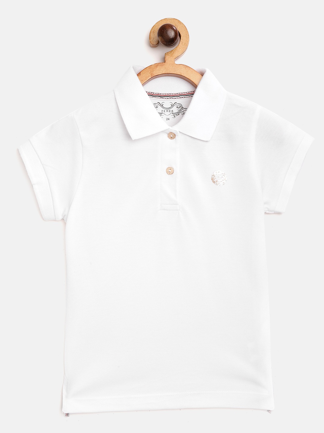

FEMEA Girls White Solid Polo Collar T-shirt