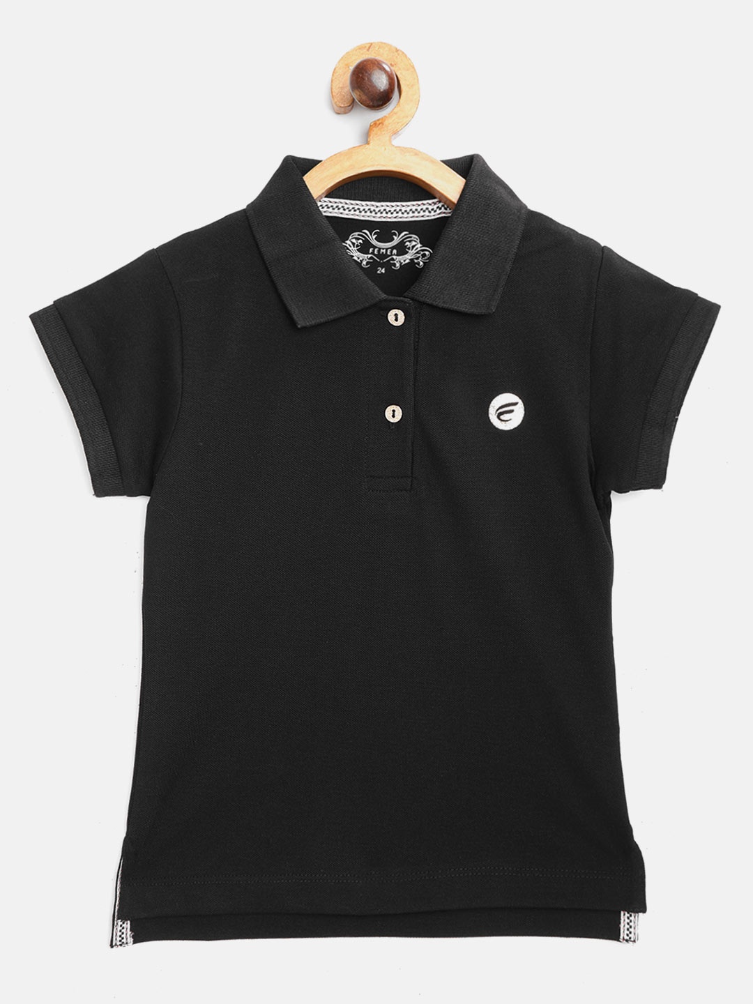 

FEMEA Girls Black Solid Polo Collar T-shirt