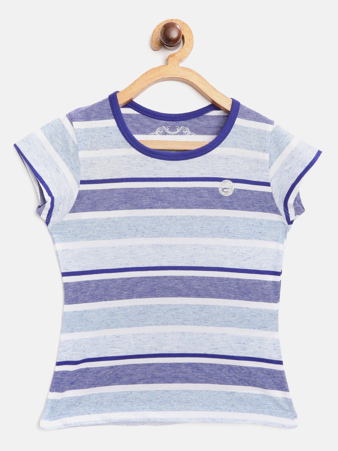 

FEMEA Girls Blue & White Striped Striped Cotton Round Neck Pure Cotton T-shirt