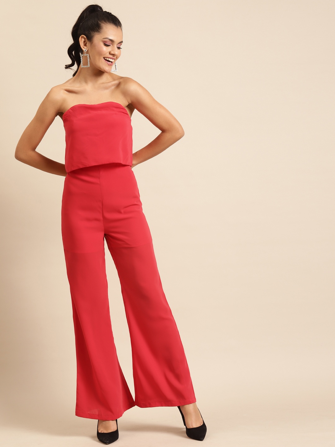 

DODO & MOA Women Red Solid Basic Jumpsuit