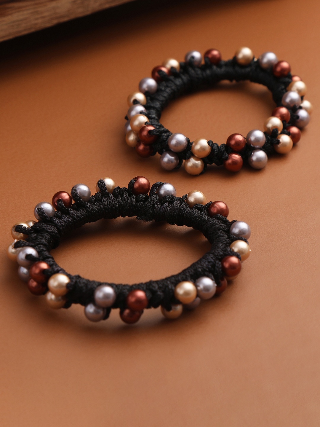

AccessHer Women Black Set of 2 Beaded Ponytail Holders
