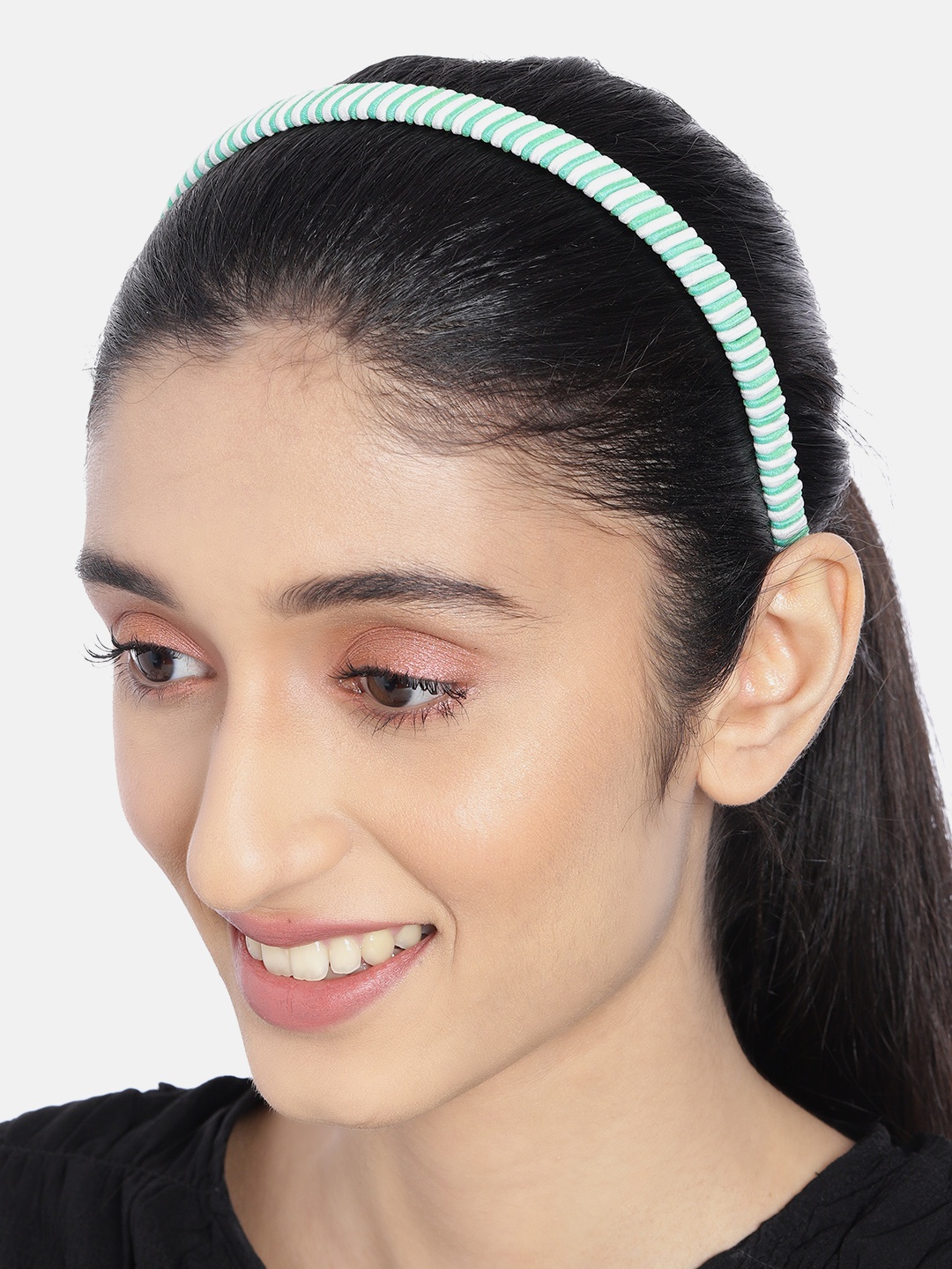 

AccessHer Women Green & White Striped Hairband