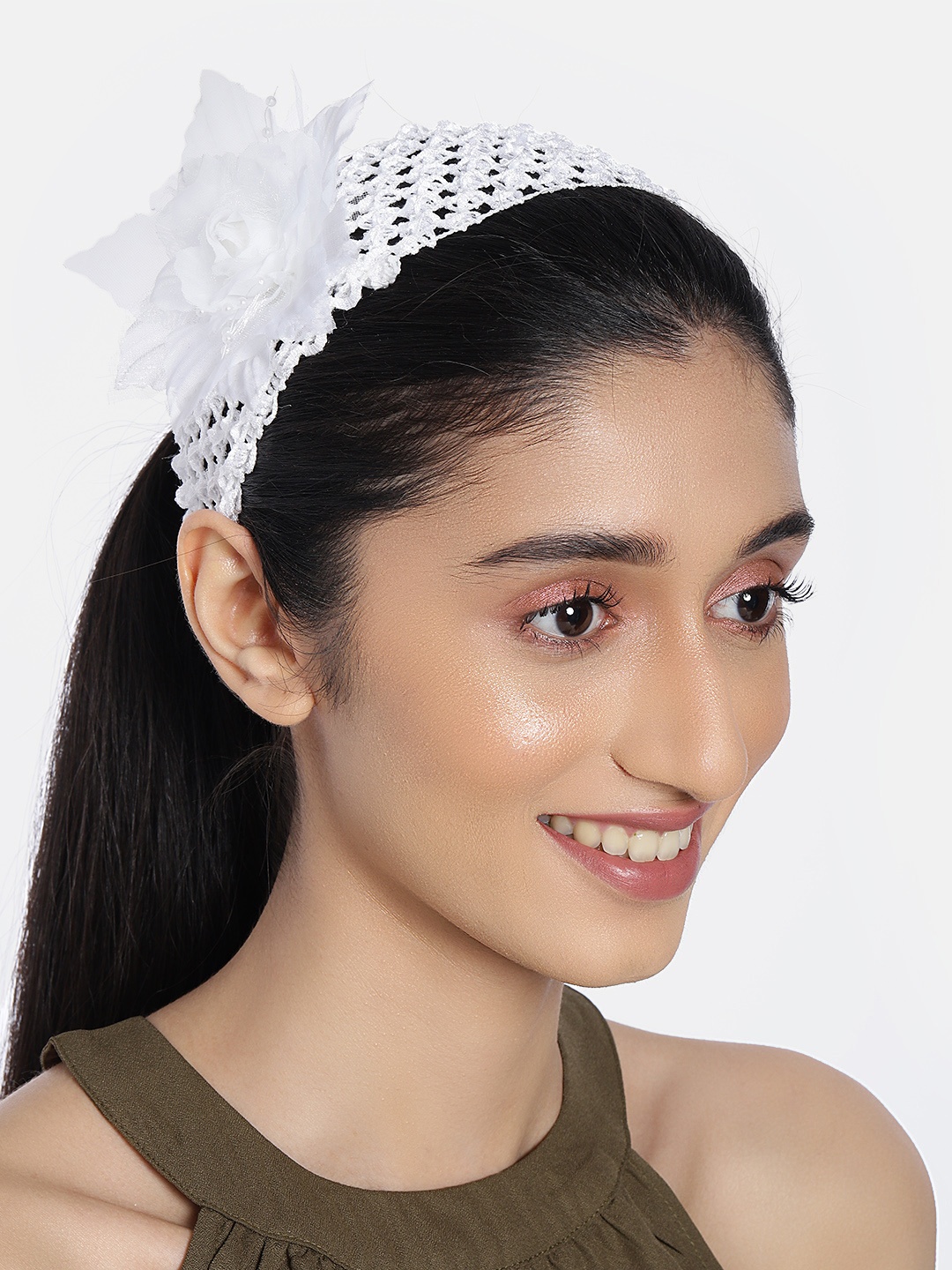 

AccessHer White Cotton Floral Design Hairband