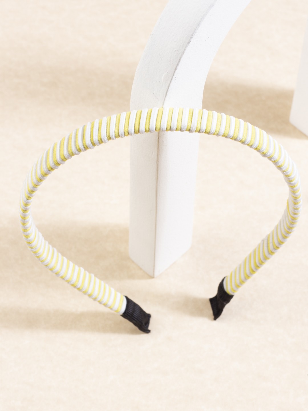 

AccessHer Women Yellow & White Striped Hairband