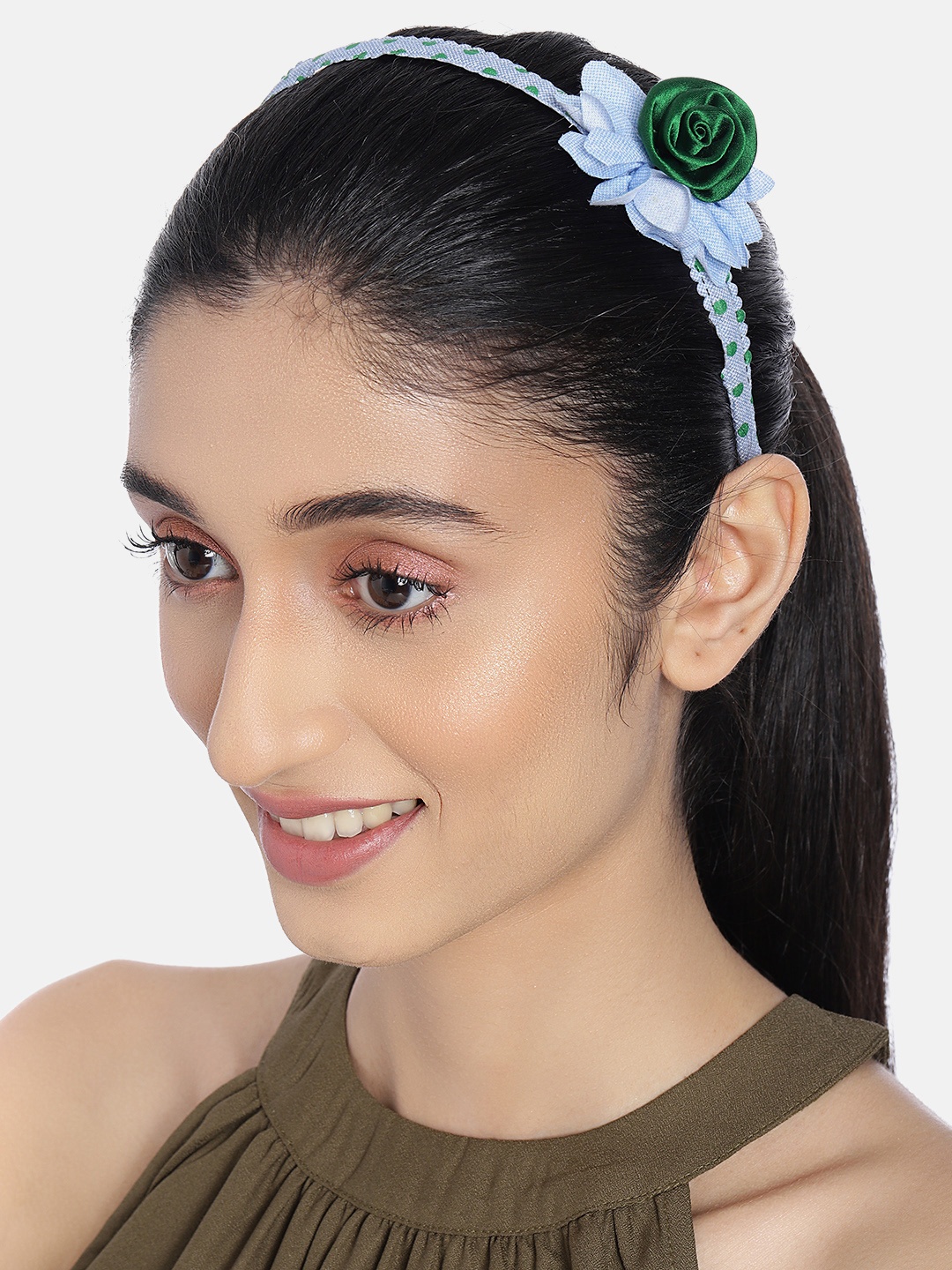 

AccessHer Blue & Green Polka Dot Floral Hairband