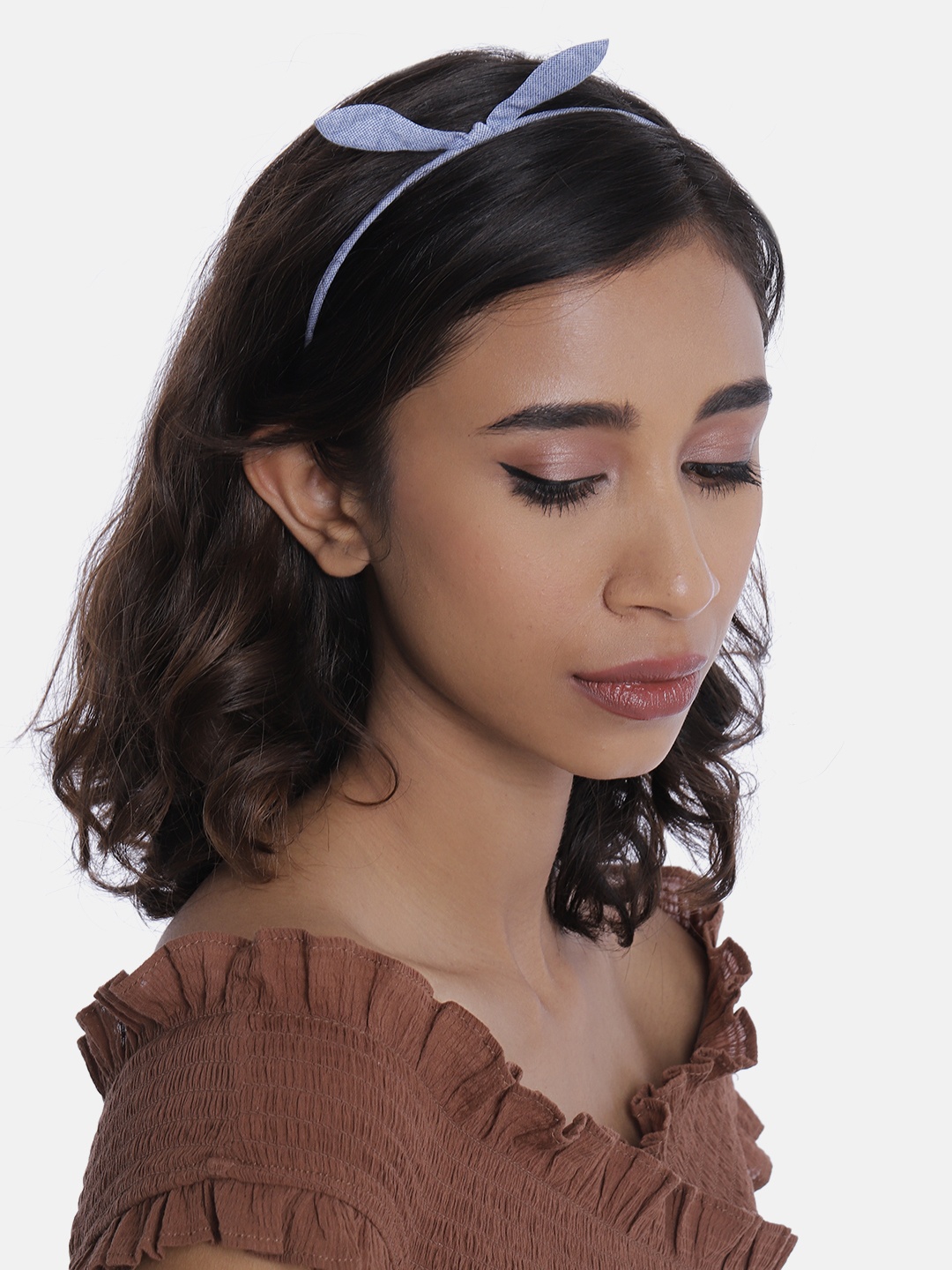 

AccessHer Blue & Black Handcrafted Slim Printed Denim Hairband With Knot Details