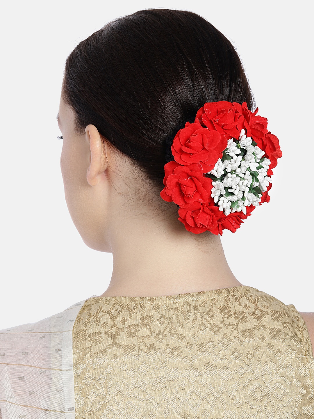 

AccessHer Red & White Handcrafted Beaded Floral Hair Bun Cover