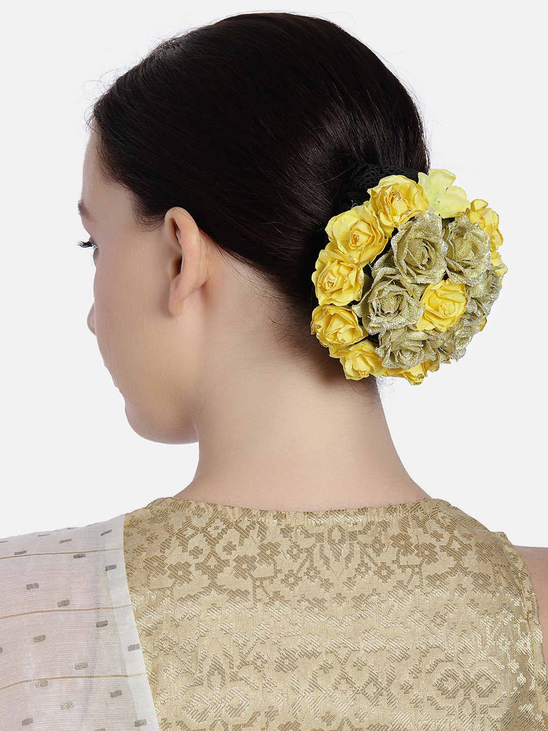

AccessHer Women Yellow Handcrafted Floral Hair Bun Cover