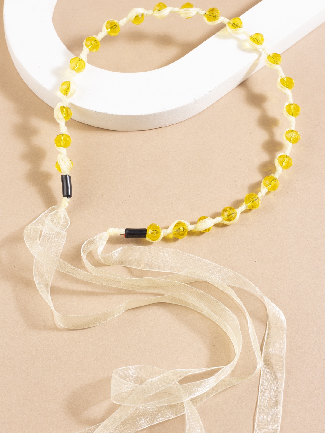 

AccessHer Girls Yellow Beaded Hairband With Lace