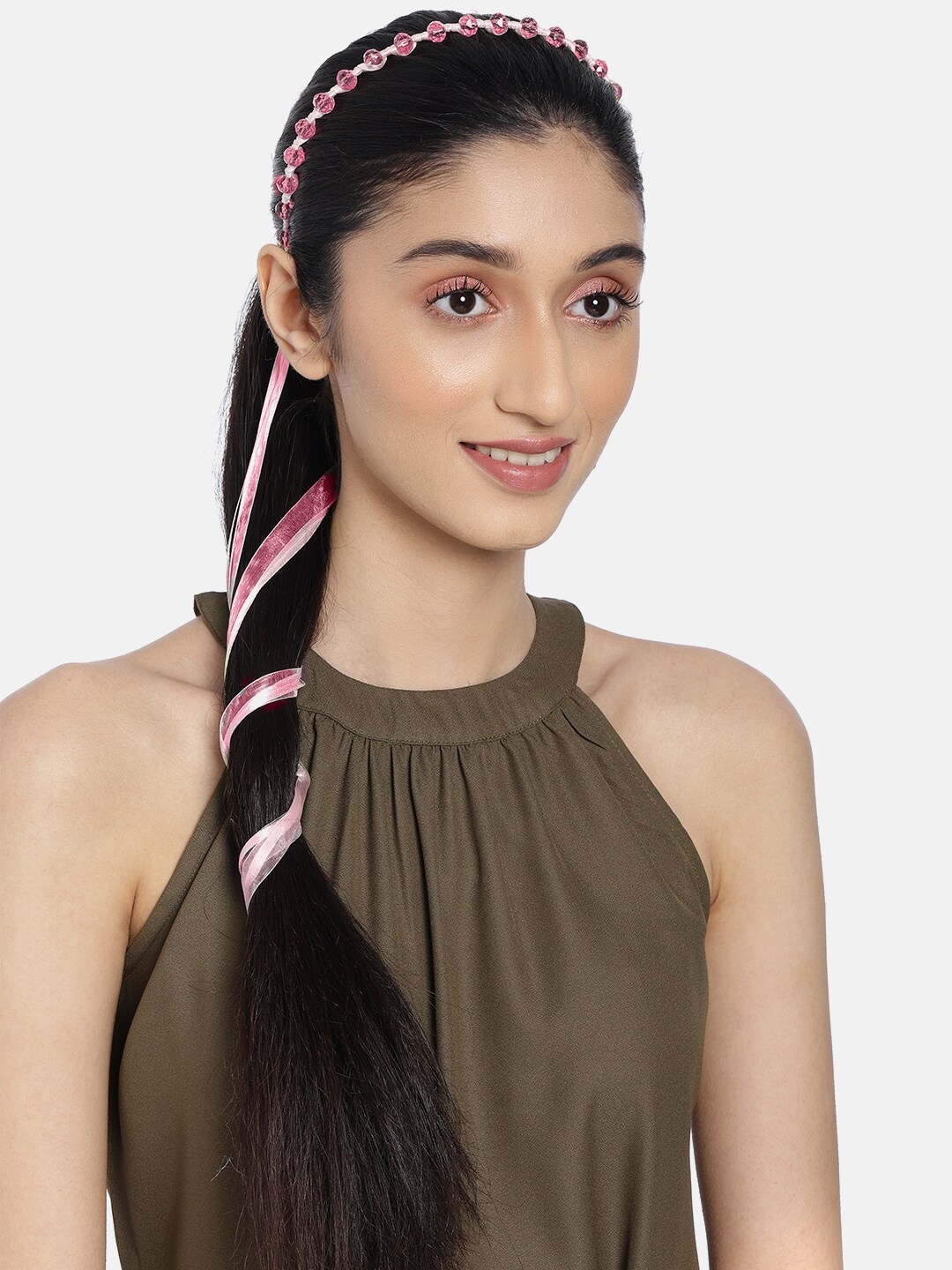 

AccessHer Pink Stone Studded Lace Hairband