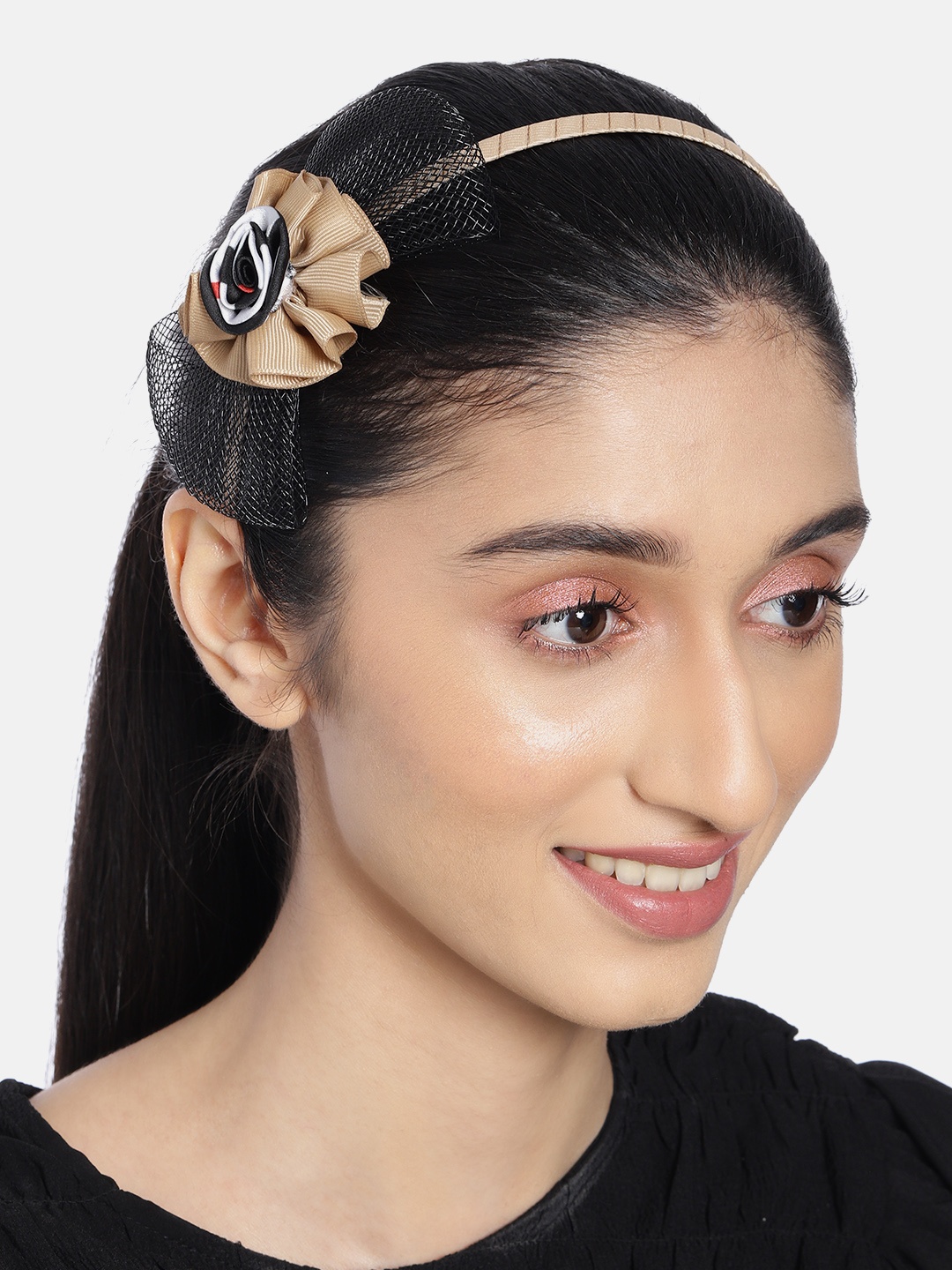 

AccessHer Women Hairband With Net Bow, Gold