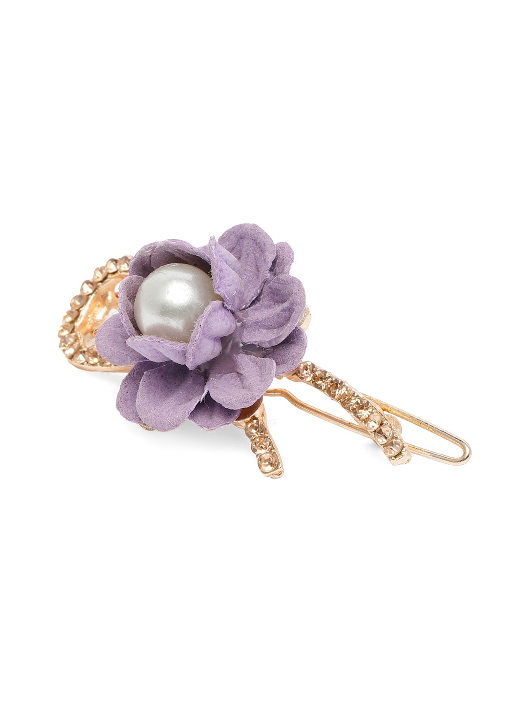 

AccessHer Gold-Toned & Purple Embellished Floral Design Tic Tac Hair Clip