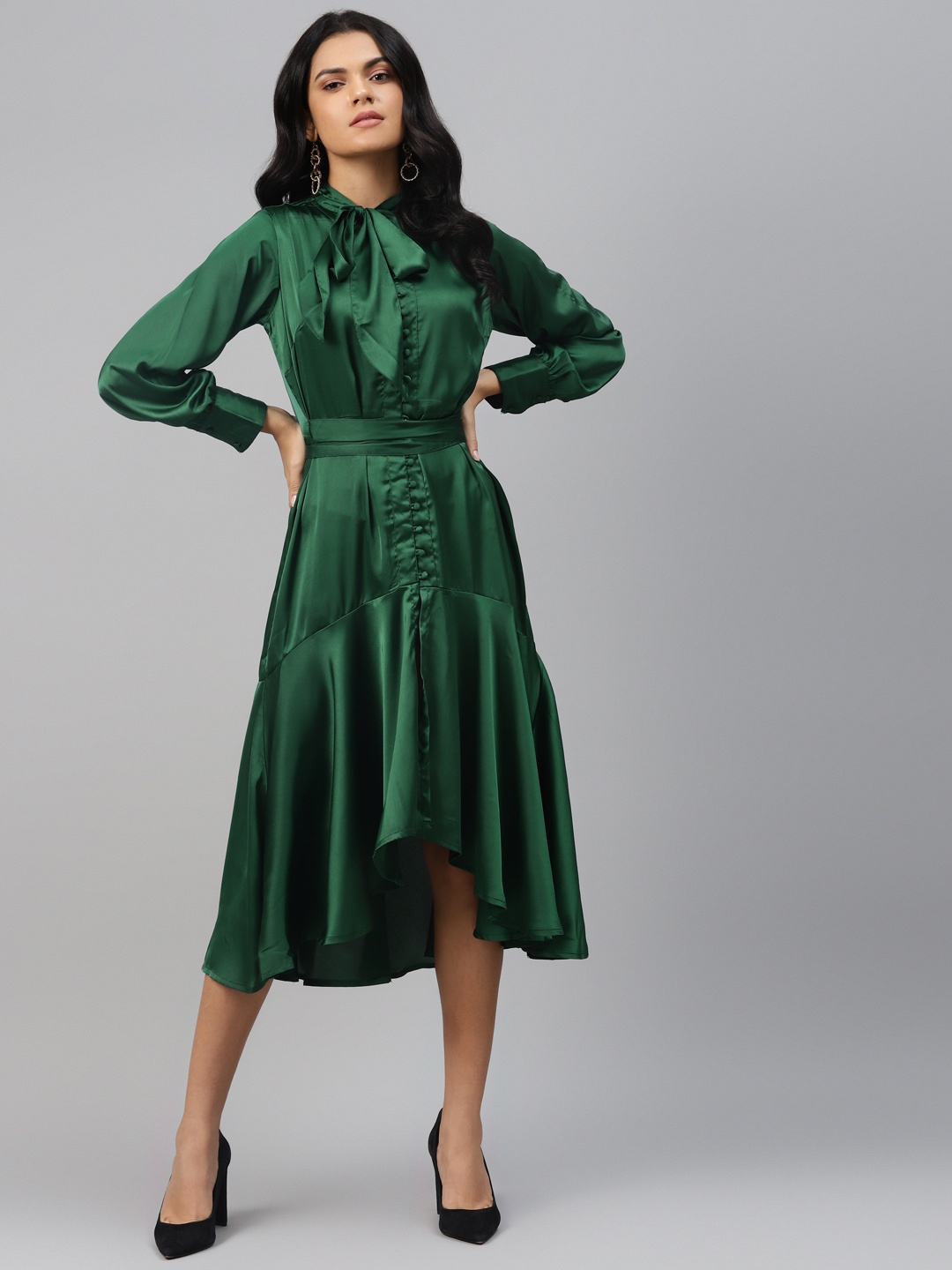 

plusS Women Gorgeous Green Solid Retro Denims Dress