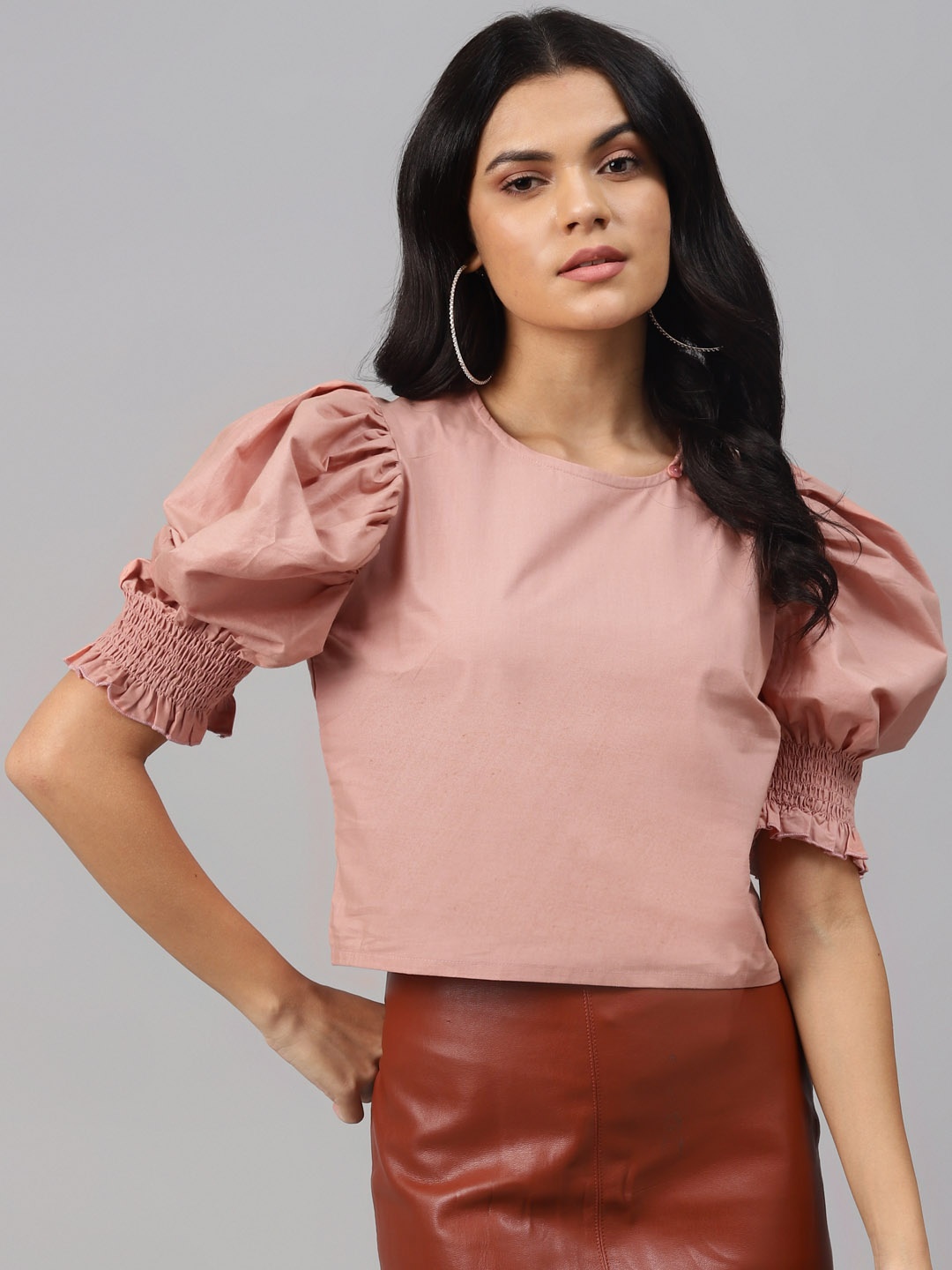 

plusS Pretty Pink Solid Smocked Top