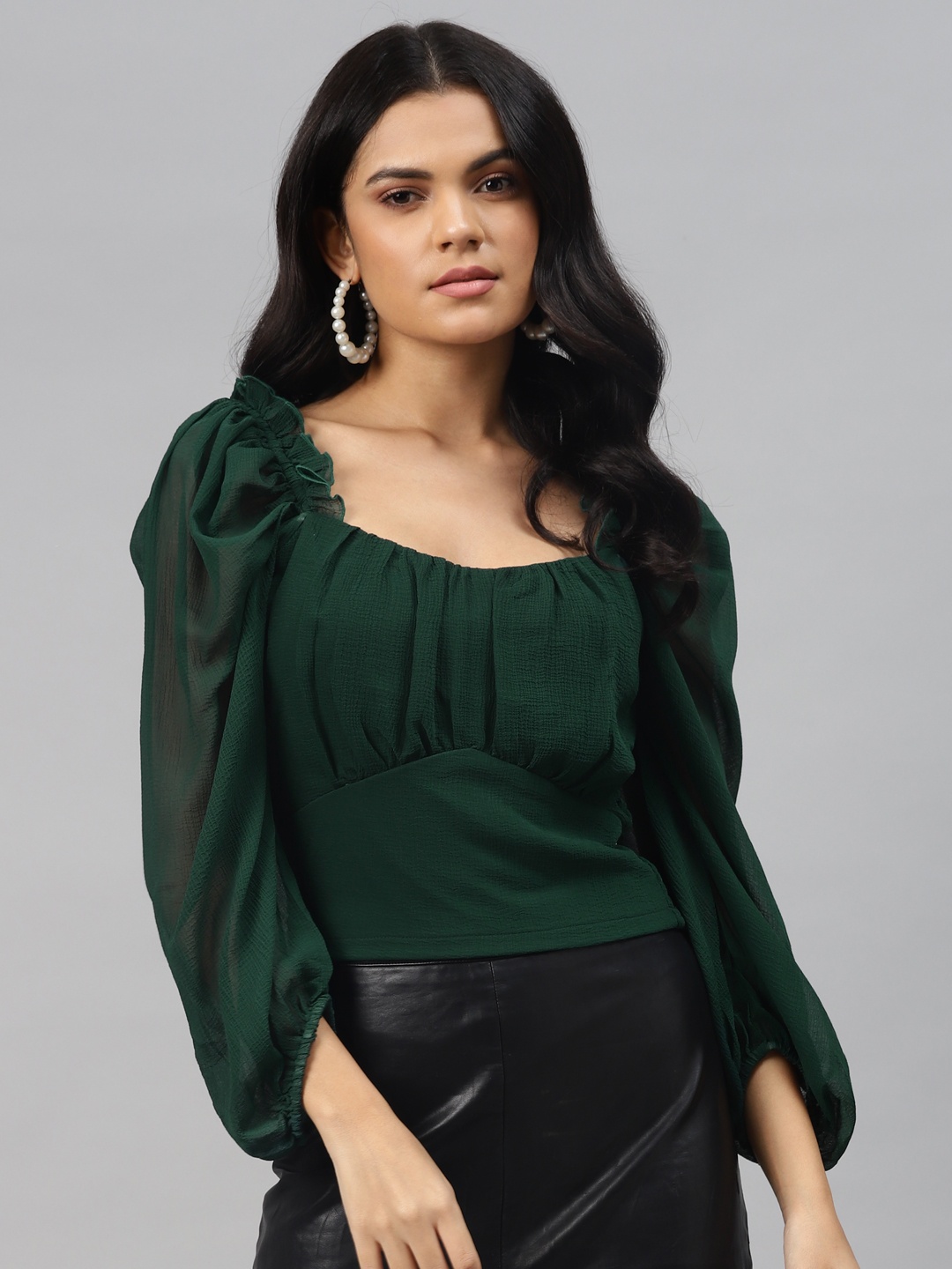 

plusS Lovely Green Solid Ruffled Top
