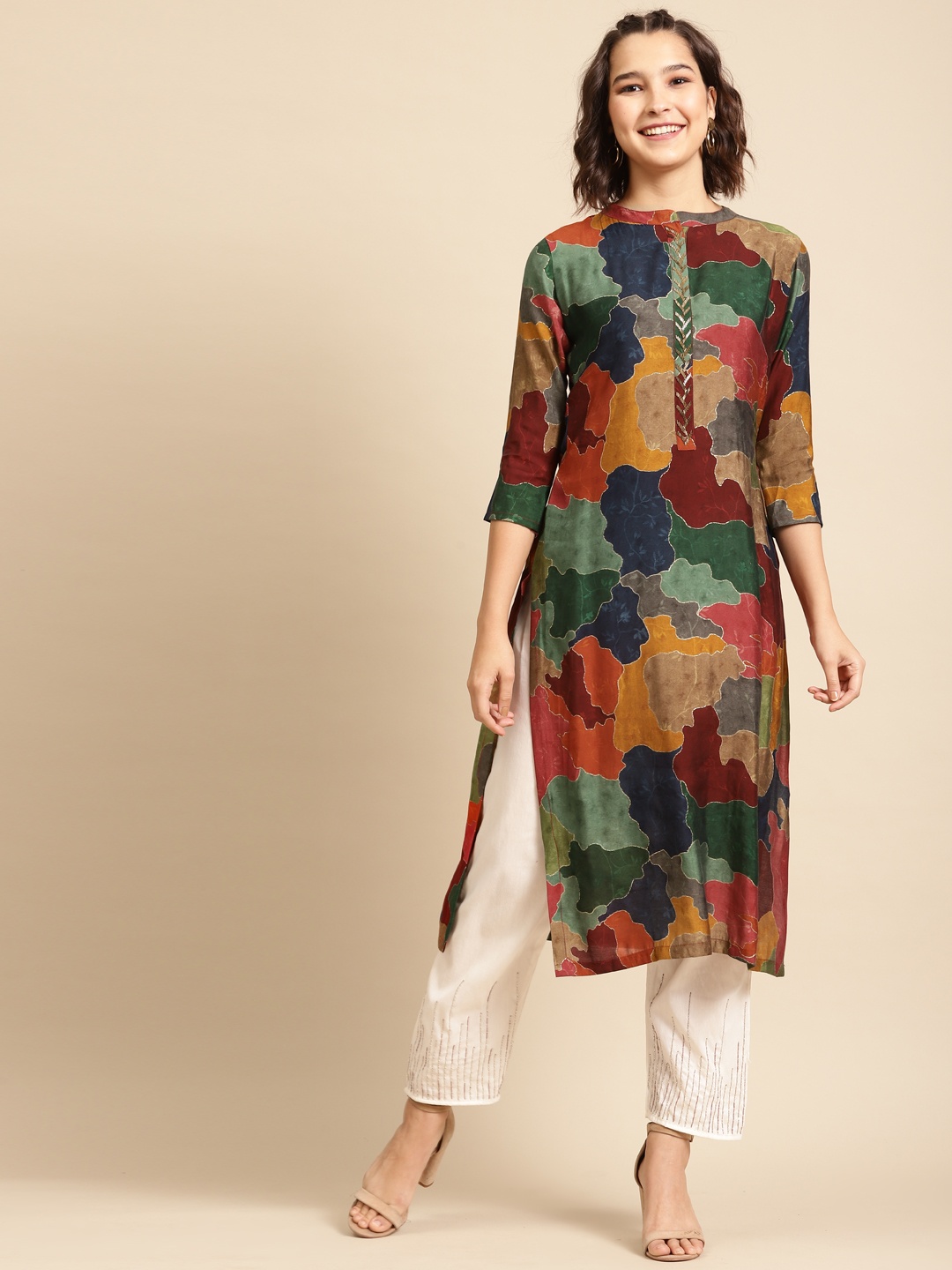 

FASHOR Women Multicoloured Printed Straight Kurta, Multi