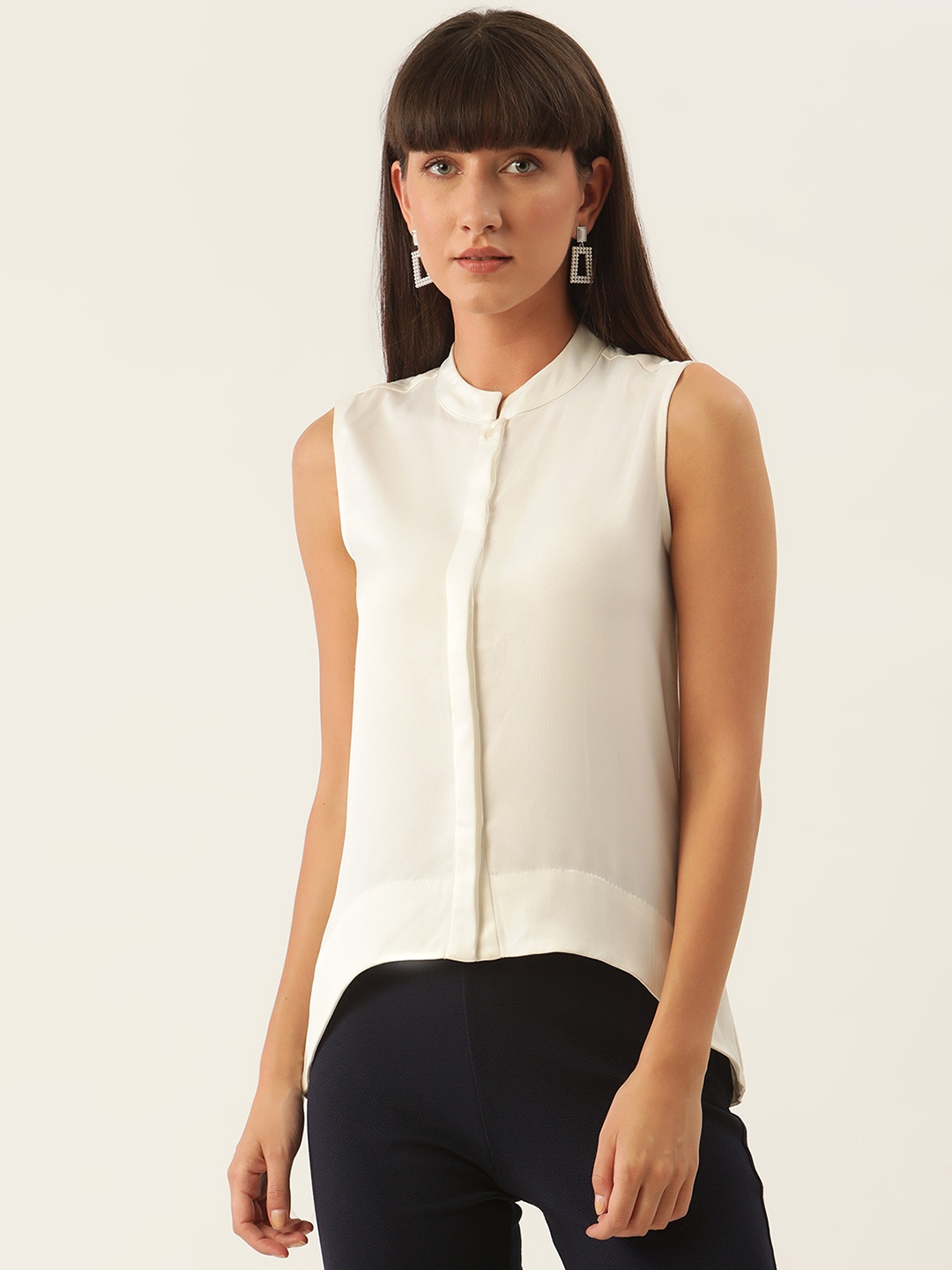 

Zoella White Mandarin Collar High-low Top