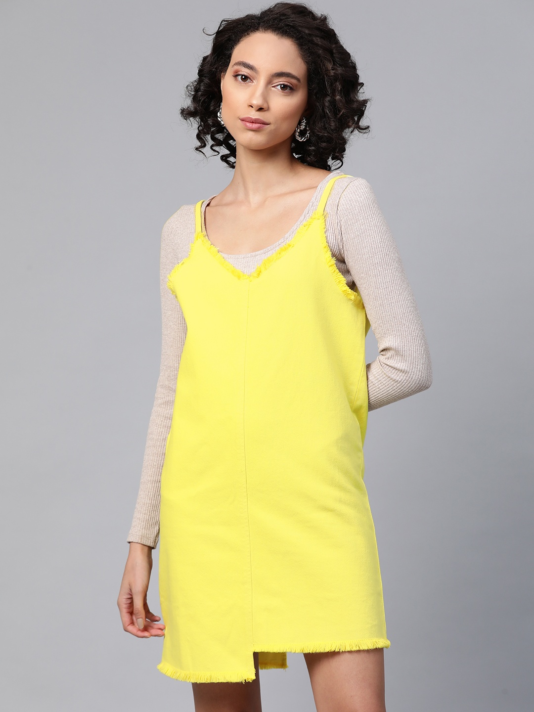 

SASSAFRAS Yellow Denim Shift Mini Dress
