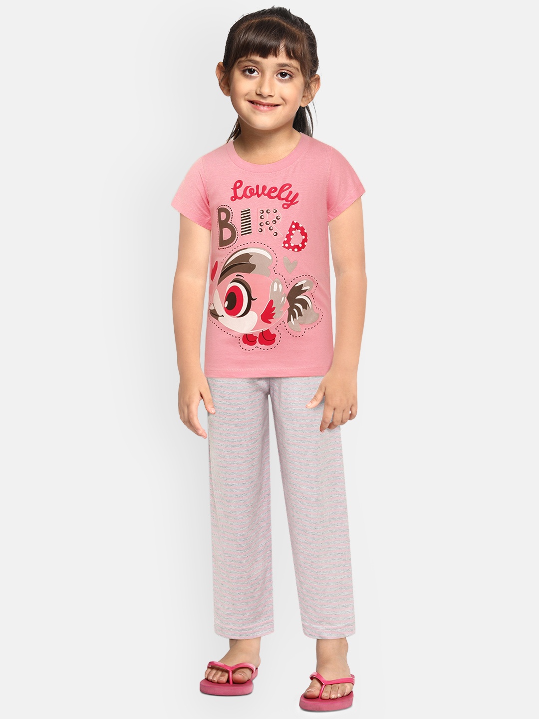 

Eimoie Girls Pink Printed Pure Cotton Night Suit
