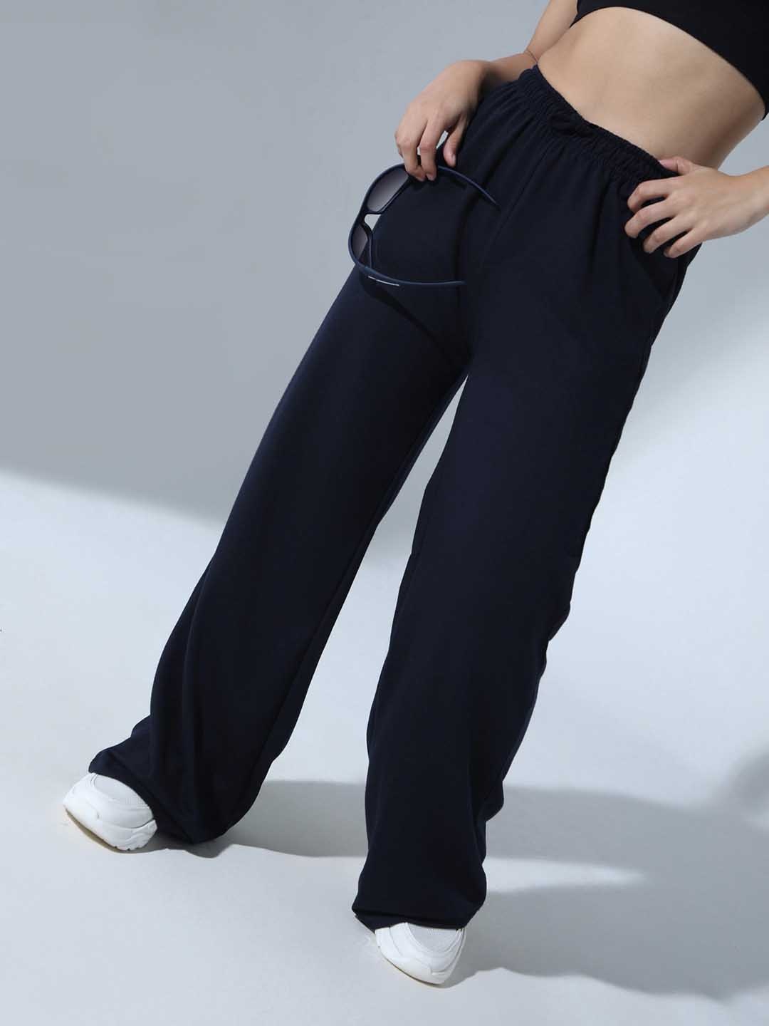

Hubberholme Women Navy Blue Solid Knitted Track Pants