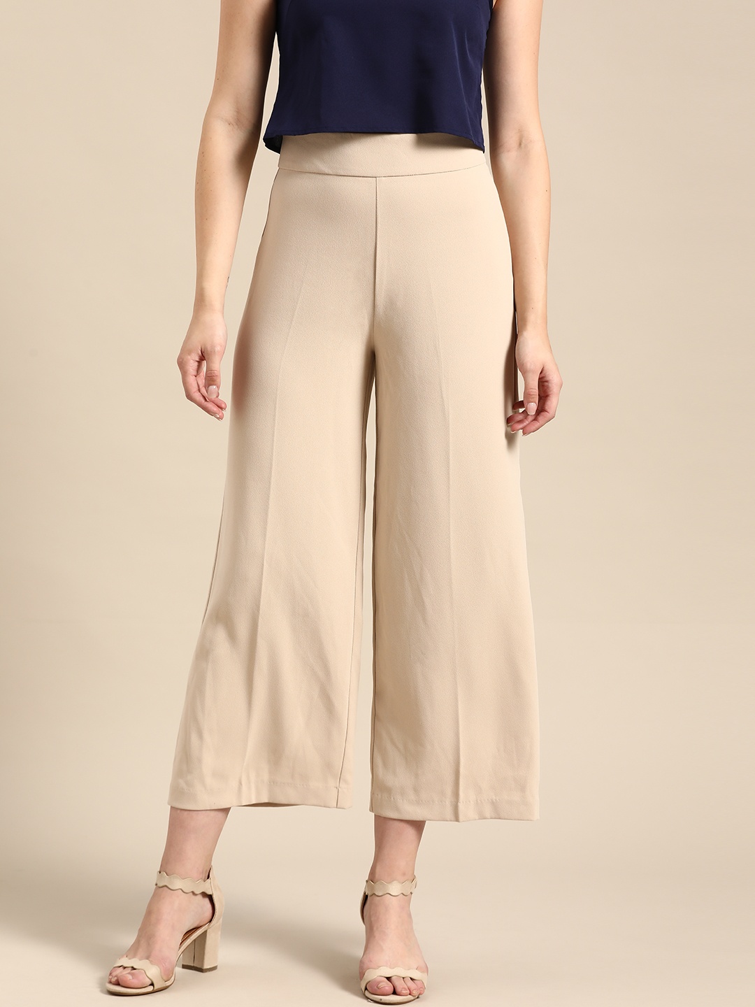 

COVER STORY Women Beige Flared Cropped Culottes