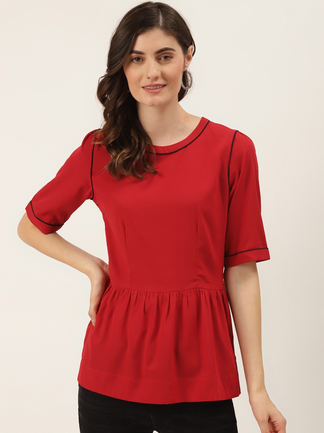 

DIVA WALK EXCLUSIVE Women Red Solid A-Line Top