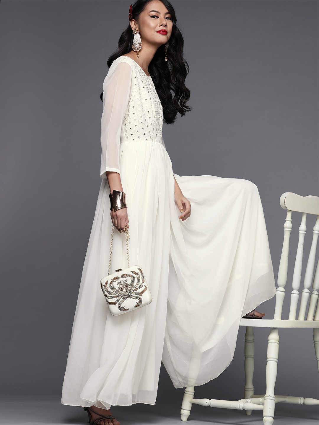 

Inddus Women Off-White Yoke Design Basic Jumpsuit