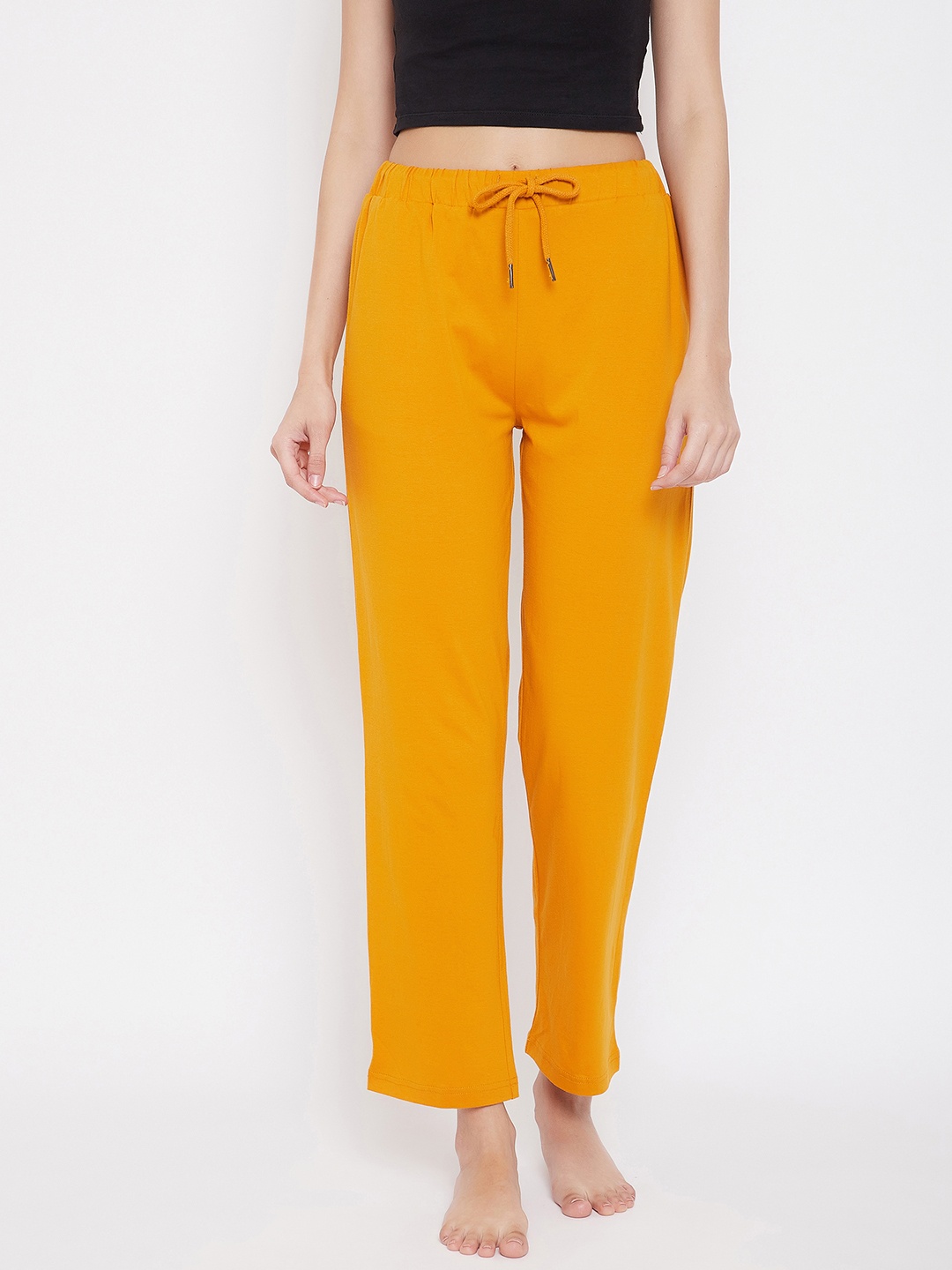 

Hypernation Women Yellow Solid Cotton Lounge Pants