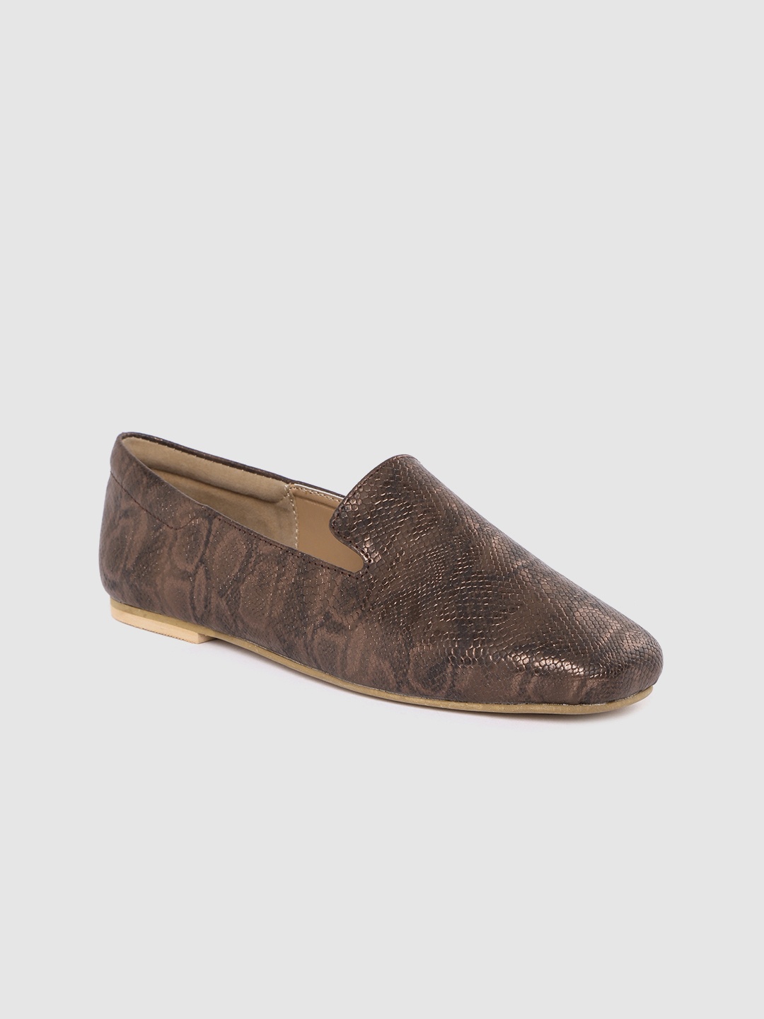 

DressBerry Women Coffee Brown Snakeskin Textured Loafers