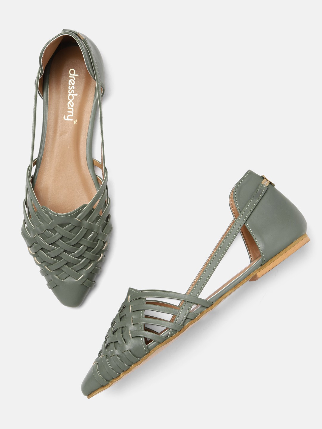 

DressBerry Women Green Woven Design Flats