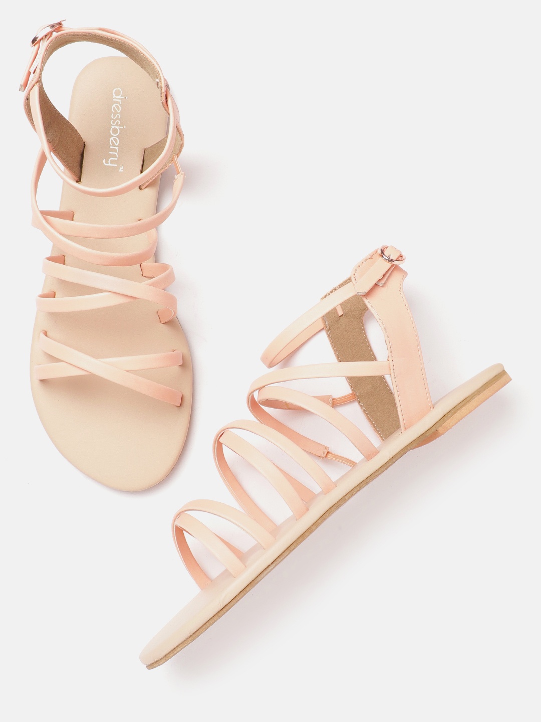 

DressBerry Women Peach-Coloured Solid Criss-Cross Strap Mid-Top Gladiators