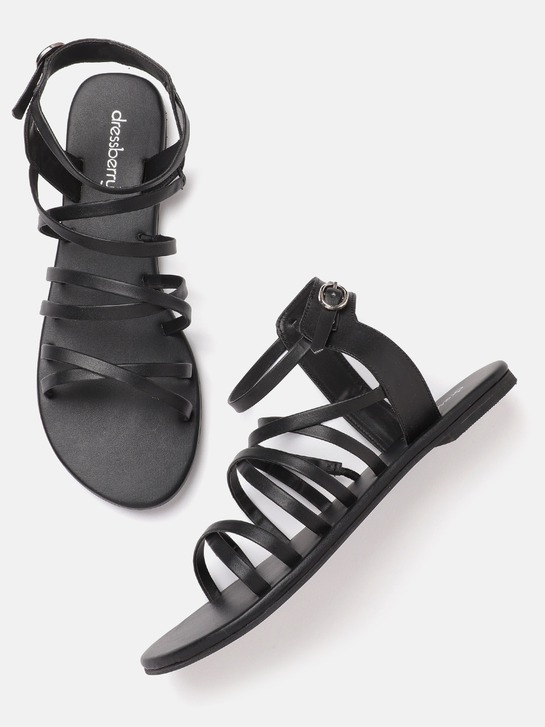 

DressBerry Women Black Solid Criss-Cross Strap Mid-Top Gladiators