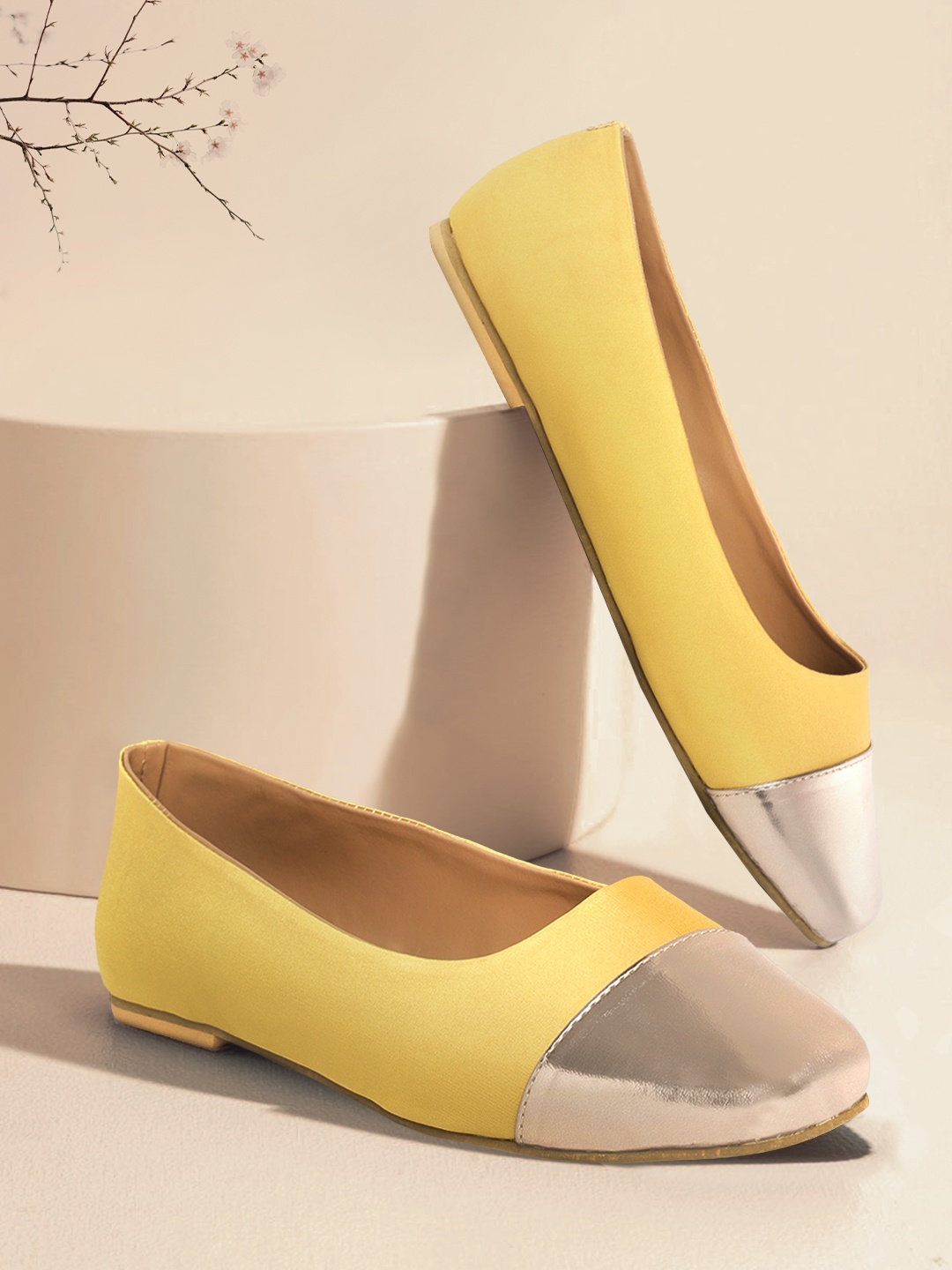 

DressBerry Women Mustard Yellow & Gold-Toned Colourblocked Ballerinas