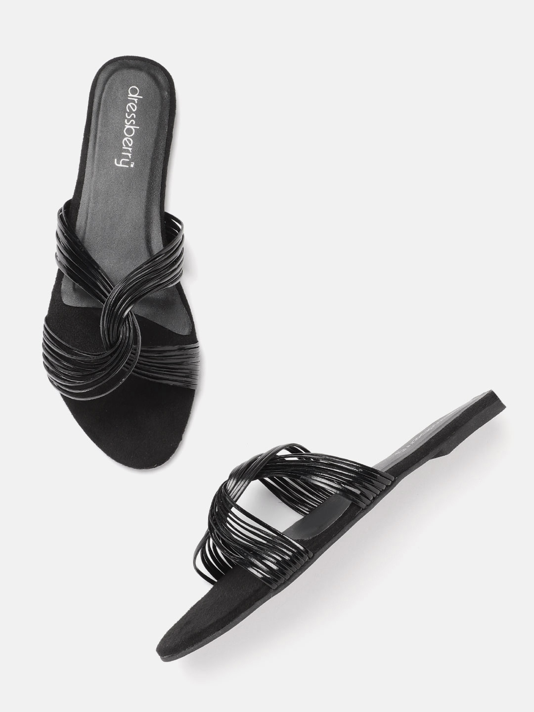 

DressBerry Women Black Solid Overlapping Straps Open Toe Flats