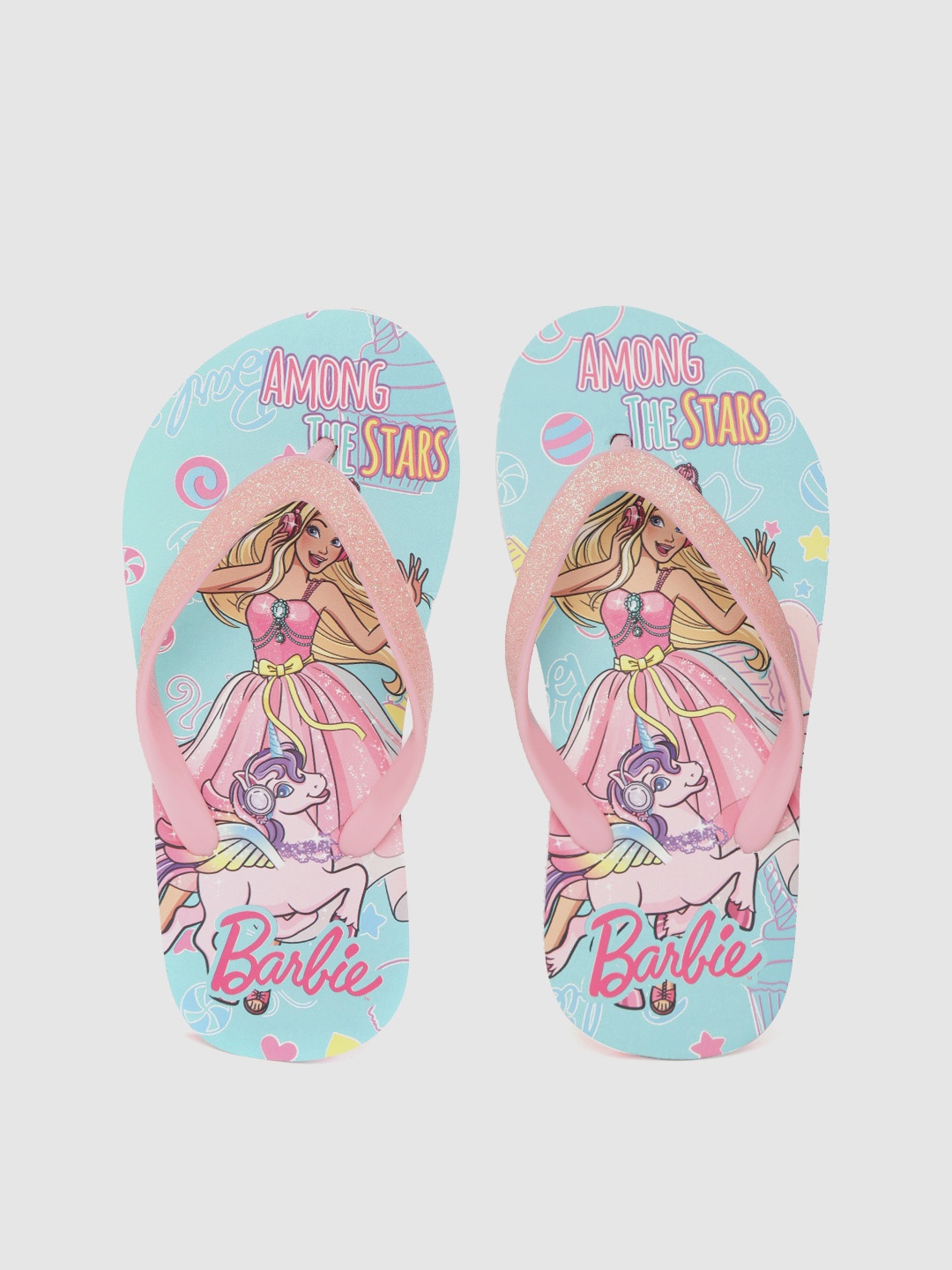 

toothless Girls Pink & Sea Green Barbie Printed Thong Flip-Flops