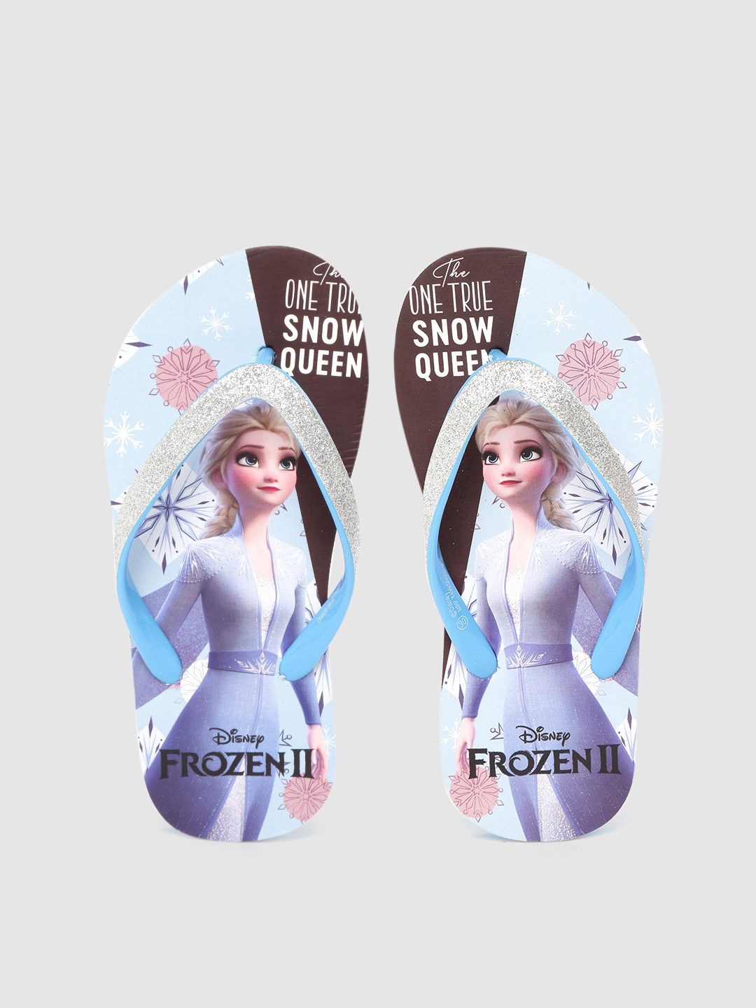 

toothless Girls Silver-Toned & Blue Disney Frozen Elsa Printed Thong Flip Flop