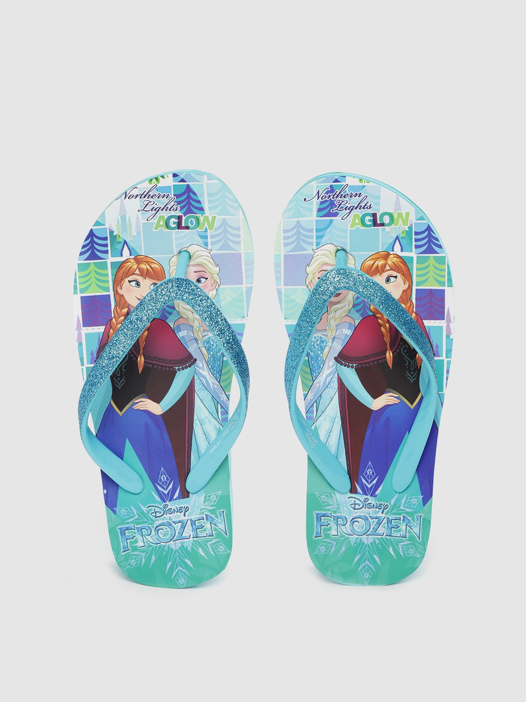 

toothless Girls Blue & Purple Disney Frozen Elsa & Anna Print Heeled Thong Flip-Flops