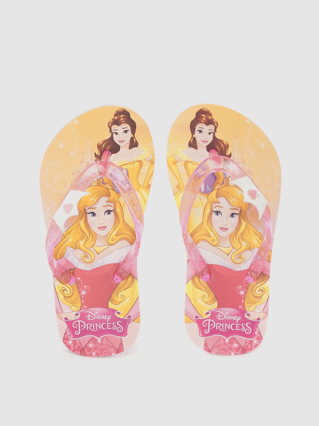

toothless Girls Pink & Yellow Disney Princess Belle & Aurora Print Thong Flip-Flops