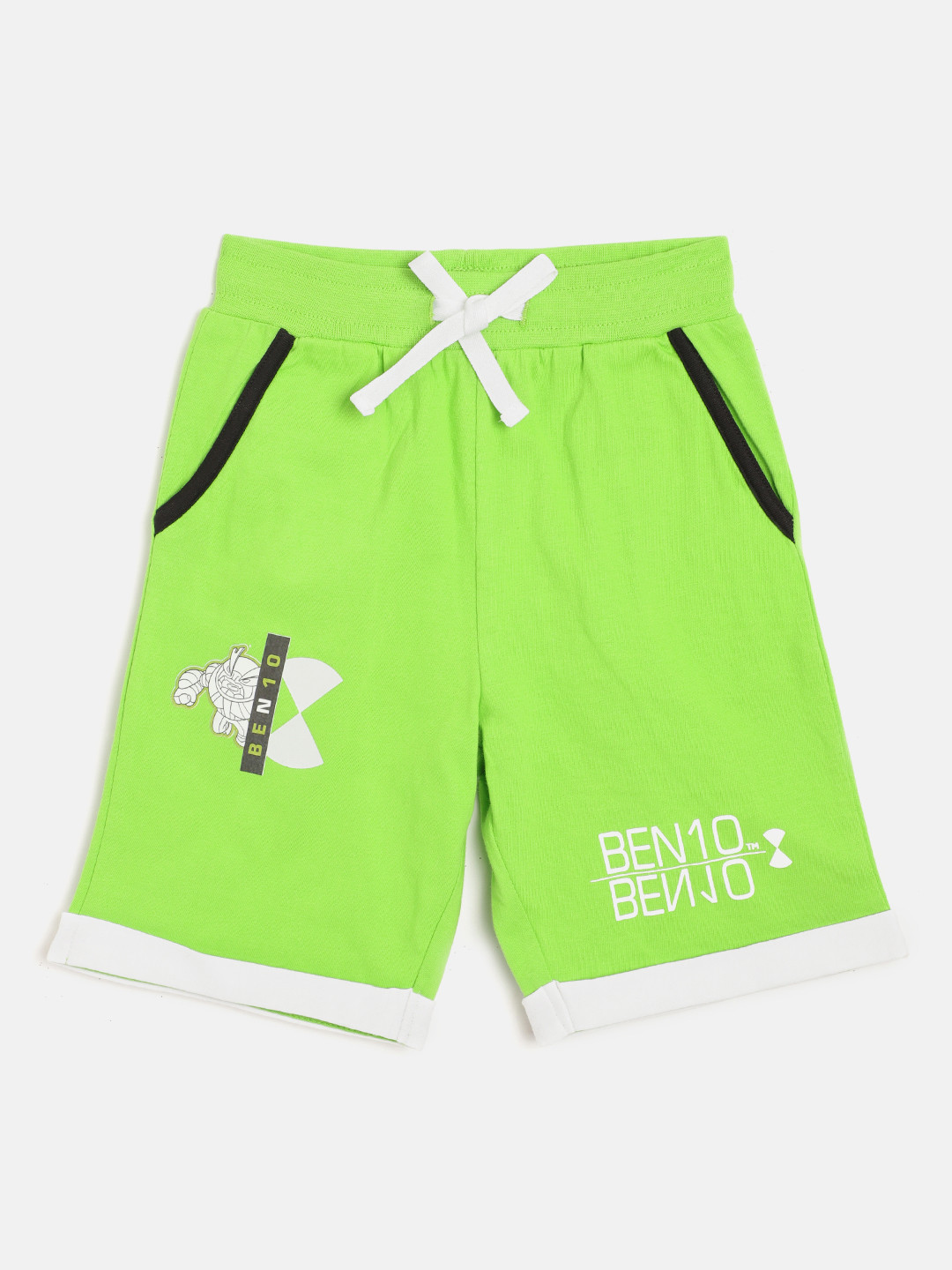 

toothless Boys Green & White Pure Cotton Ben 10 Print Detail Regular Fit Shorts