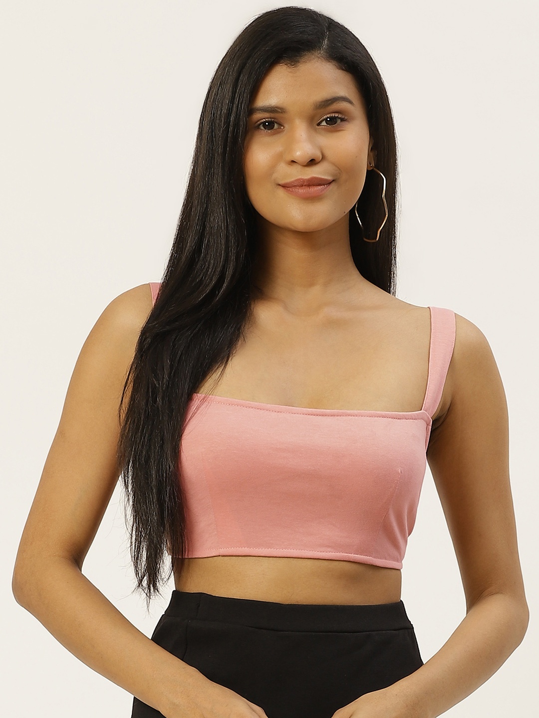 

Besiva Peach-Coloured Solid Crop Styled Back Top