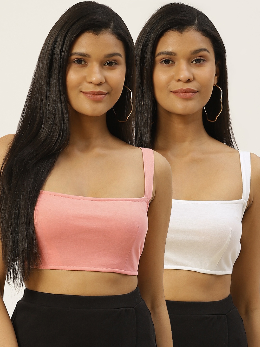 

Besiva Pack of 2 Solid Crop Styled Back Tops, White