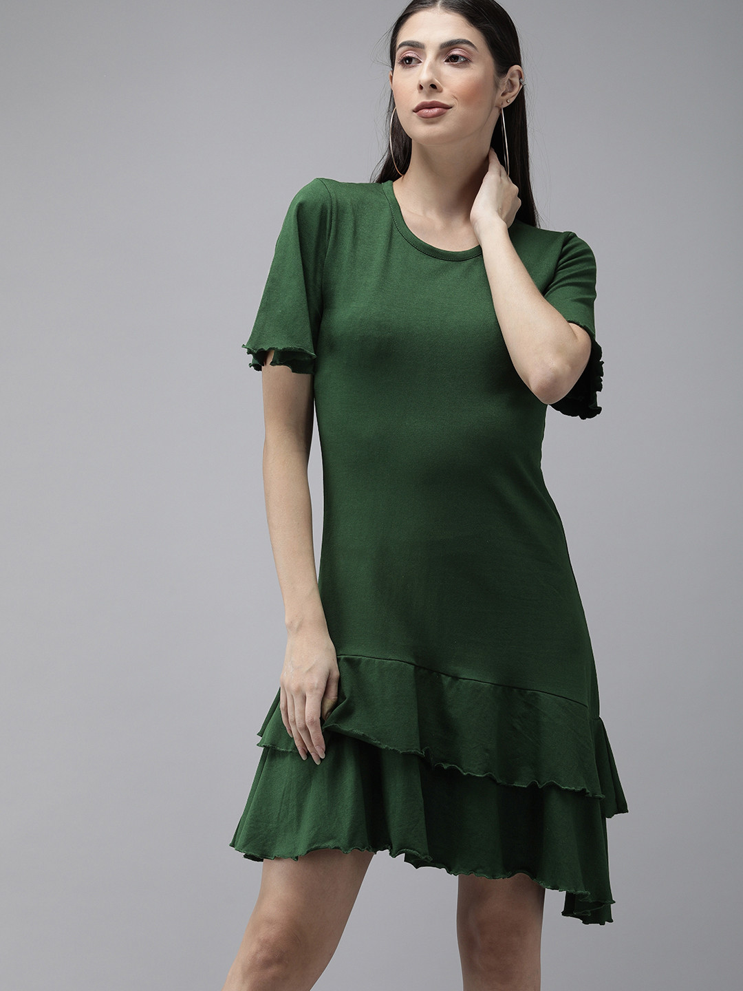 

The Dry State Women Green Solid A-Line Dress